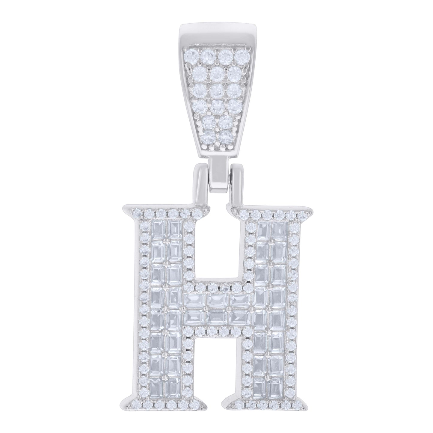 925 Sterling Silver Cz Pendant Initial Letter "H"