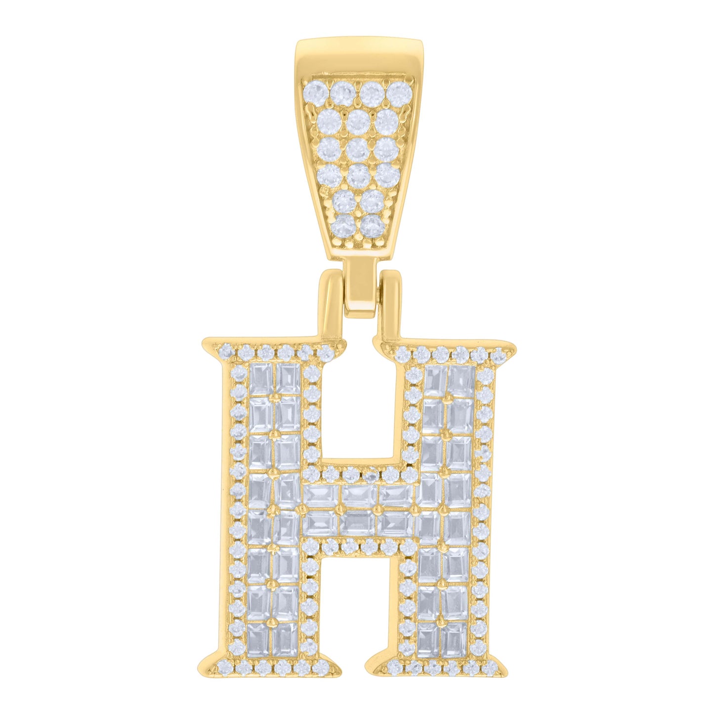 925 Sterling Silver Cz Pendant Initial Letter "H"