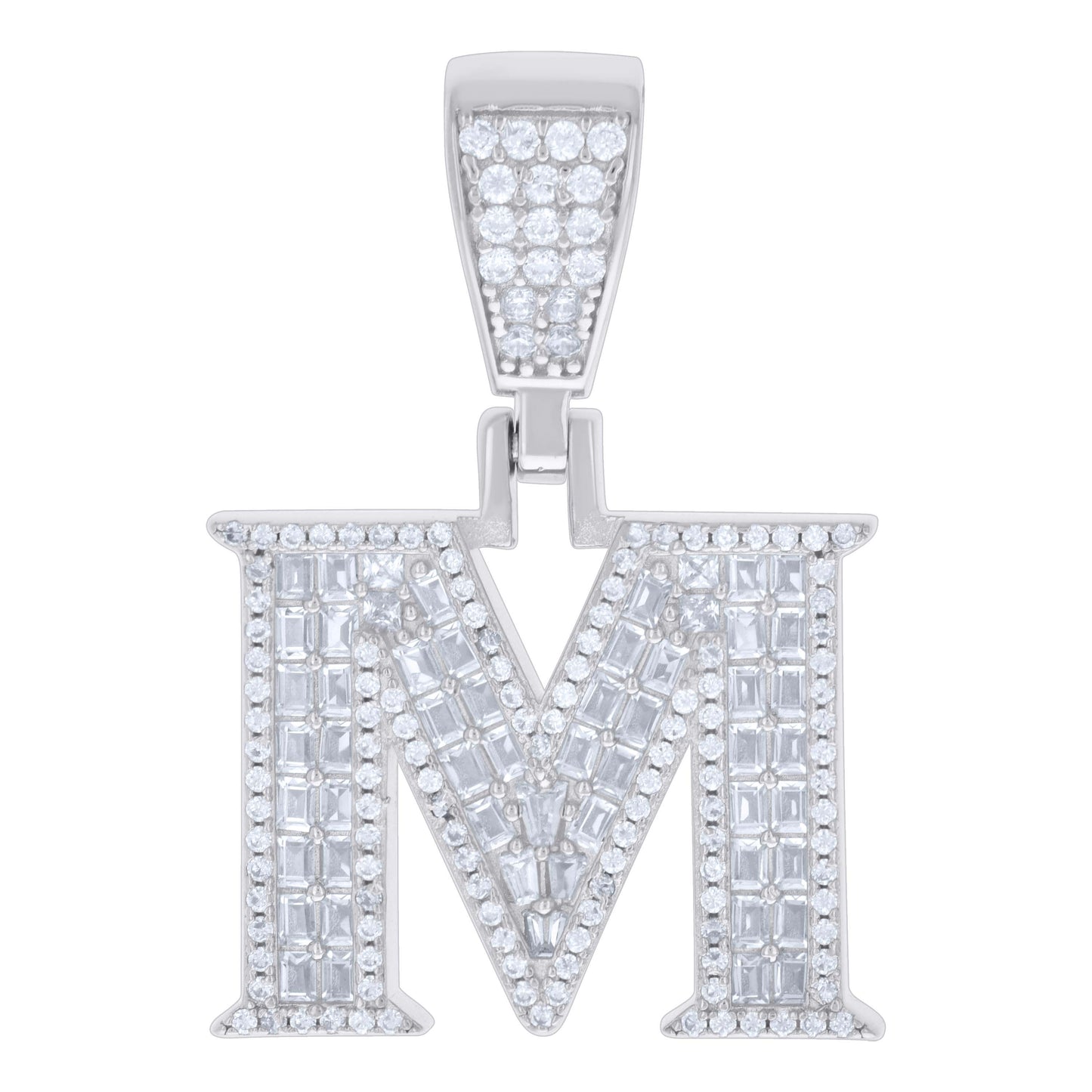 925 Sterling Silver Cz Pendant Initial Letter "M"