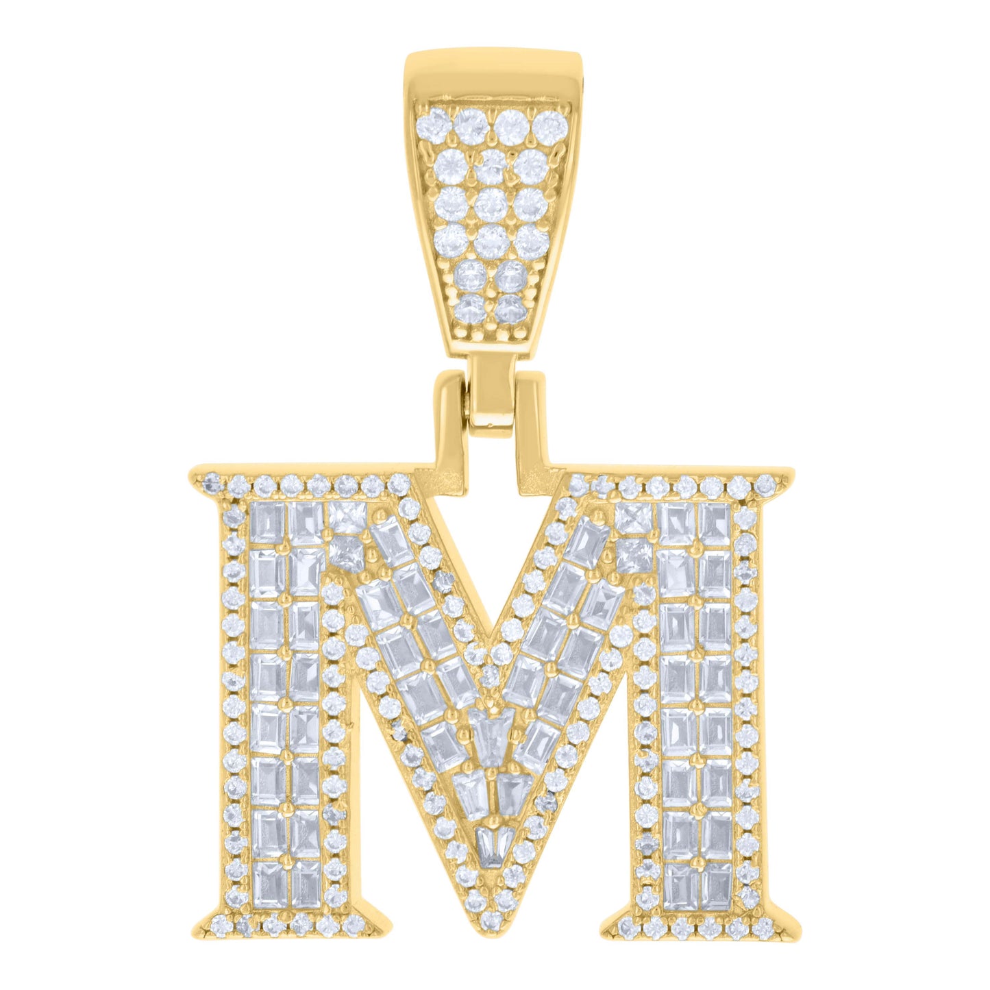 925 Sterling Silver Cz Pendant Initial Letter "M"