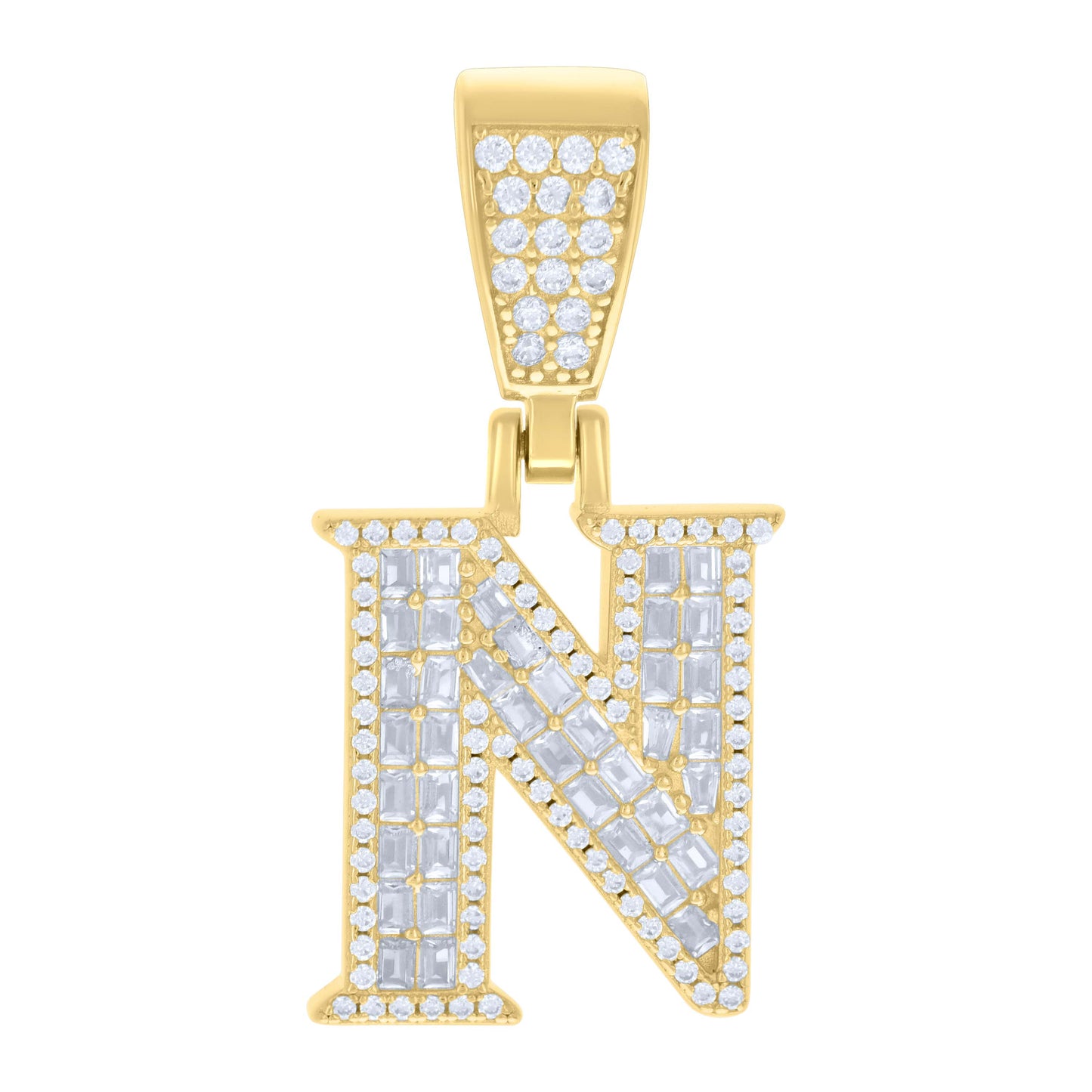 925 Sterling Silver Cz Pendant Initial Letter "N"