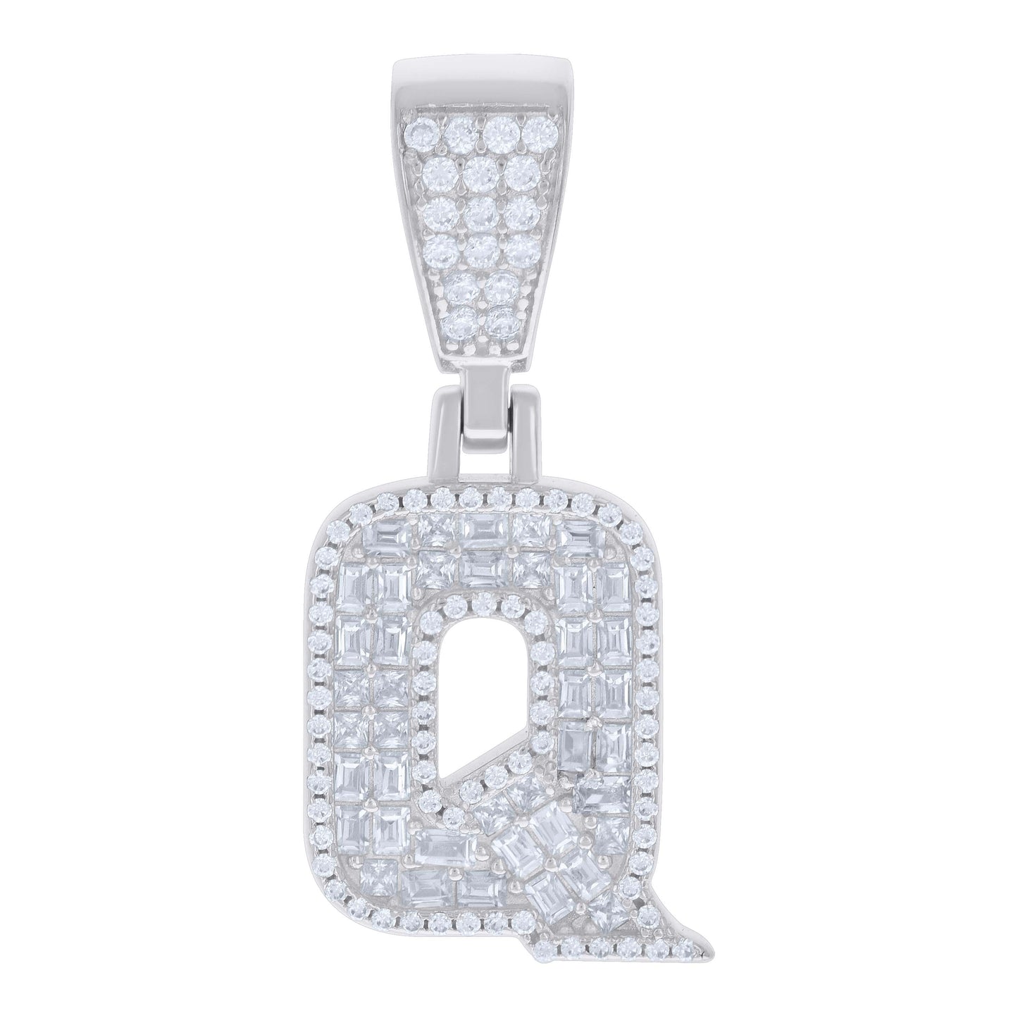 925 Sterling Silver Cz Pendant Initial Letter "Q"