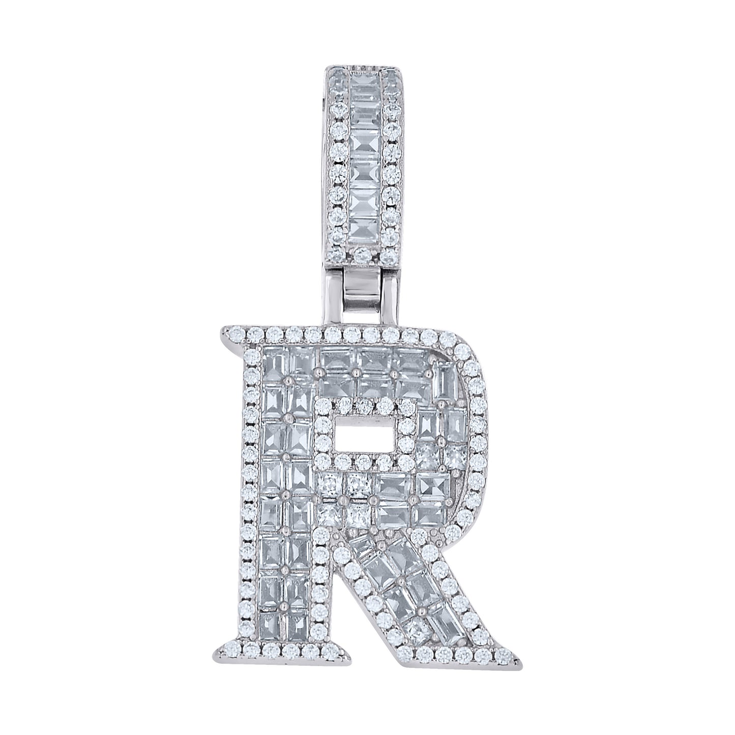 925 Sterling Silver Cz Pendant Initial Letter "R"