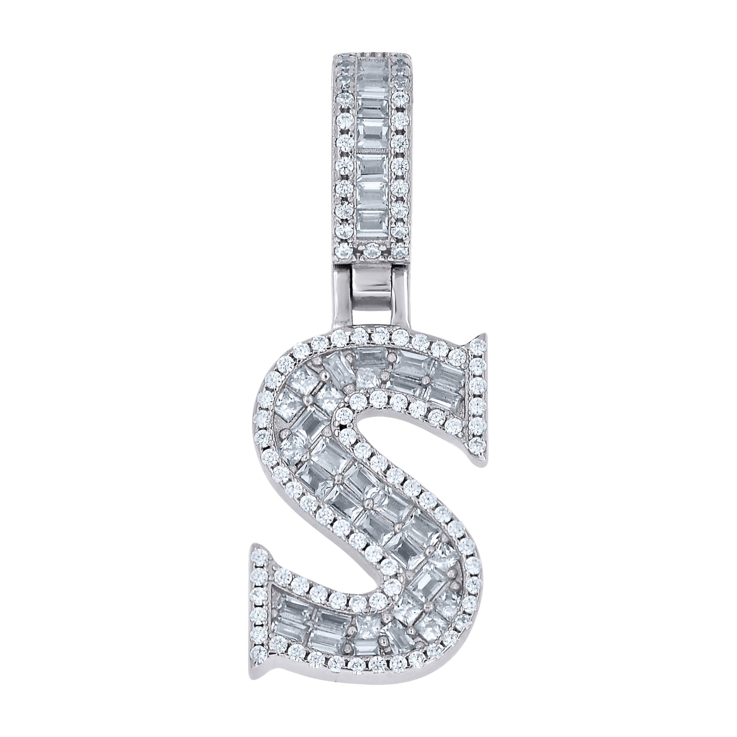 925 Sterling Silver Cz Pendant Initial Letter "S"