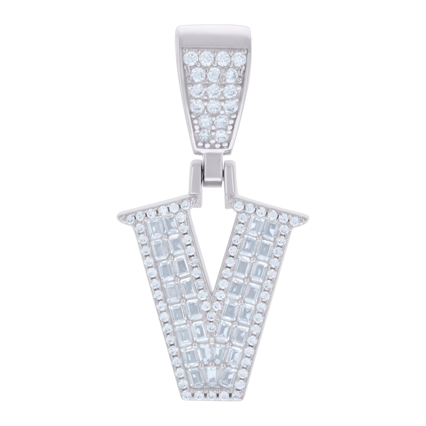 925 Sterling Silver Cz Pendant Initial Letter "V"
