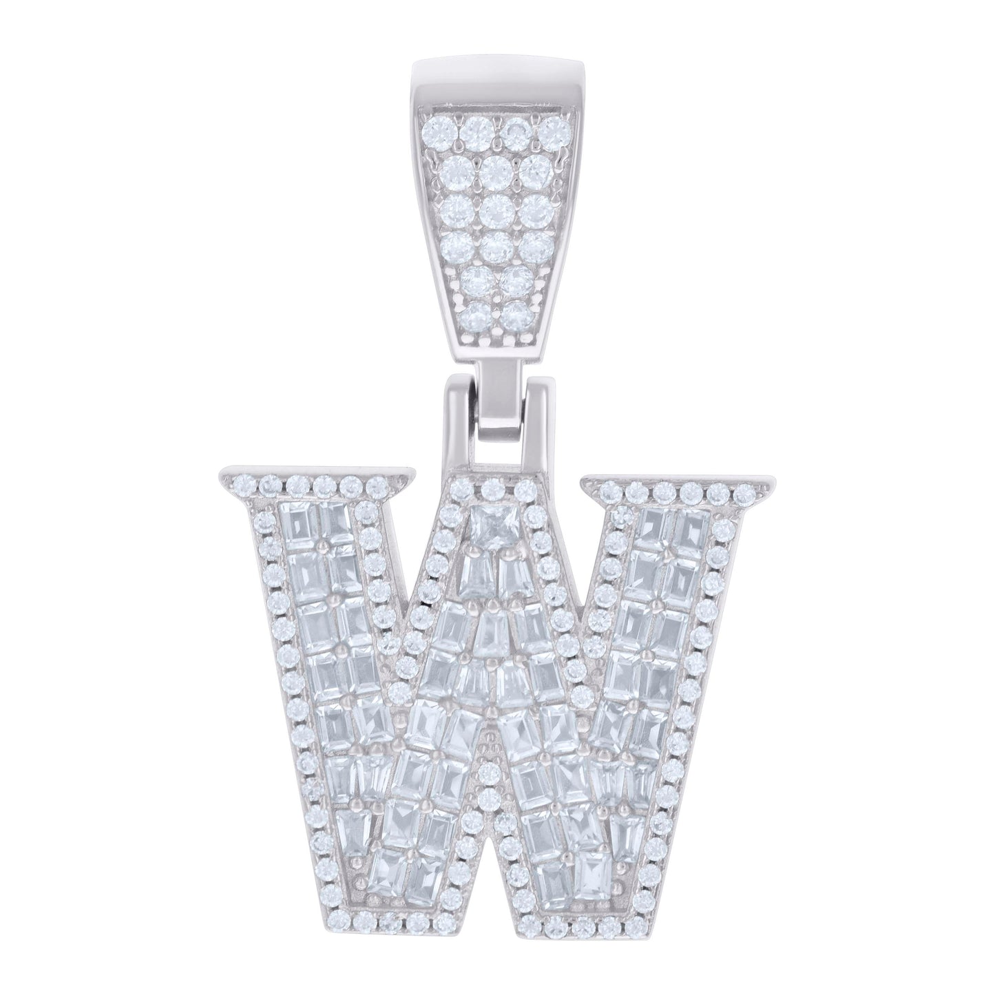 925 Sterling Silver Cz Pendant Initial Letter "W"