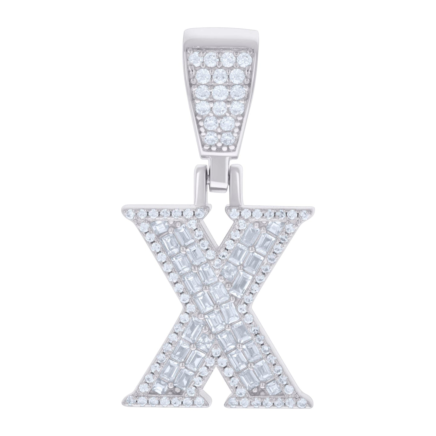 925 Sterling Silver Cz Pendant Initial Letter "X"