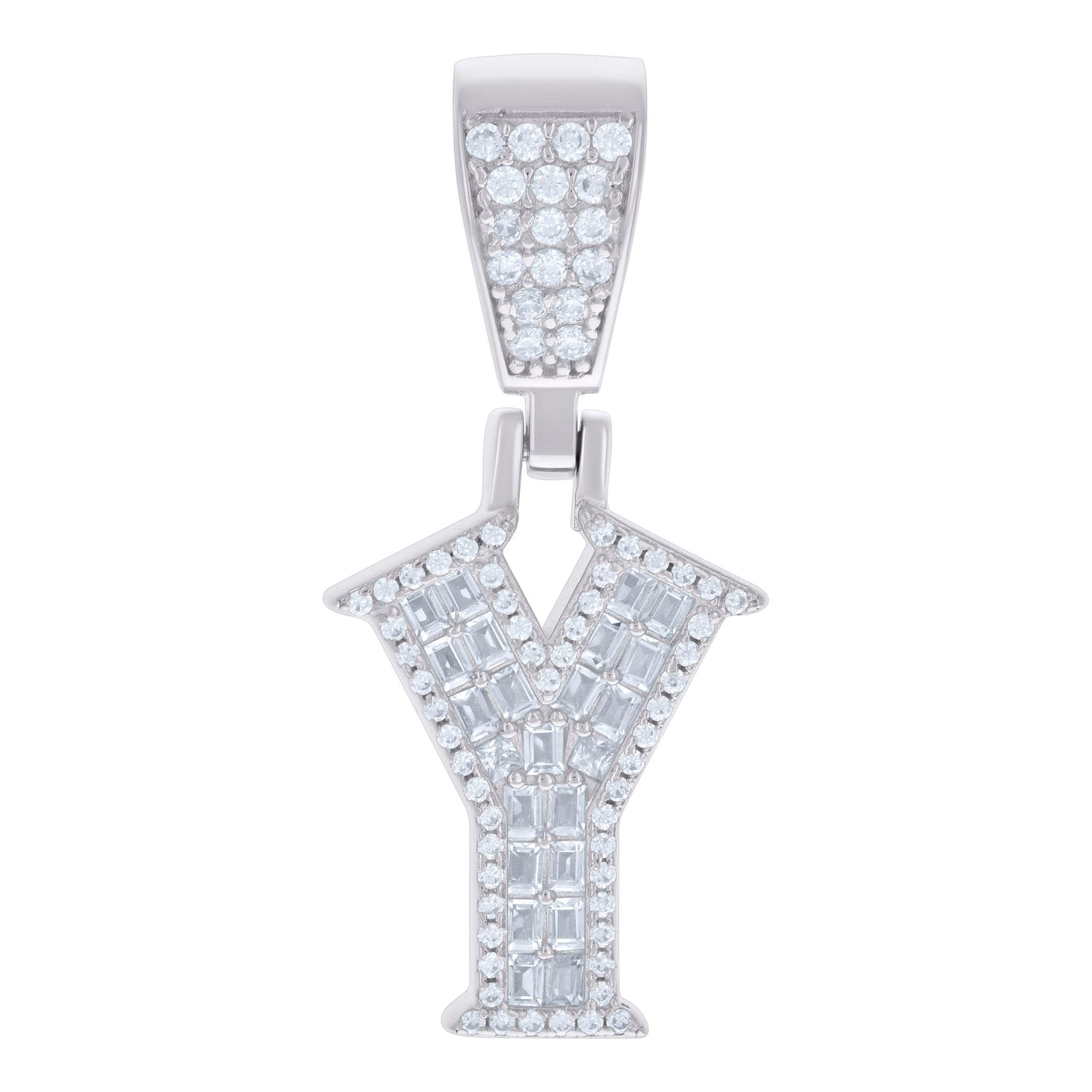 925 Sterling Silver Cz Pendant Initial Letter "Y"