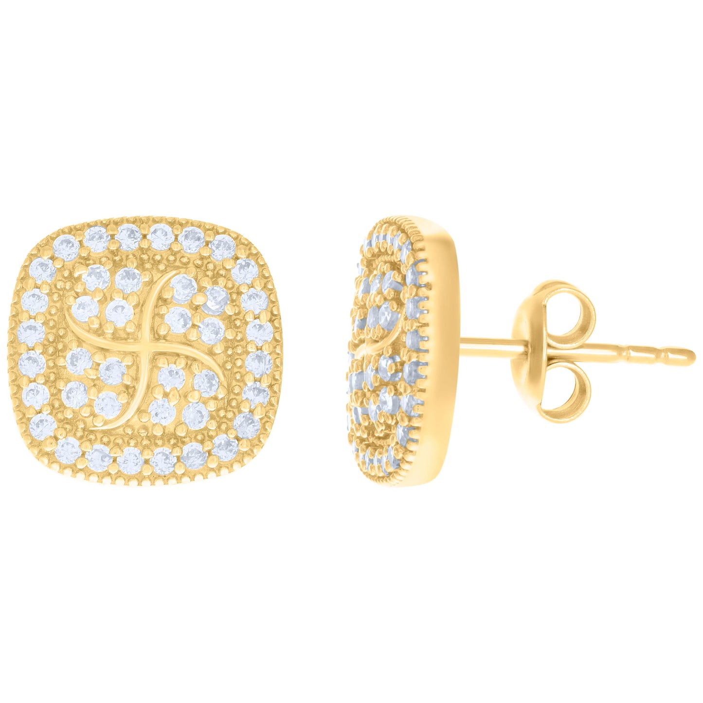 10Kt Gold Cz Earrings 12.5mm