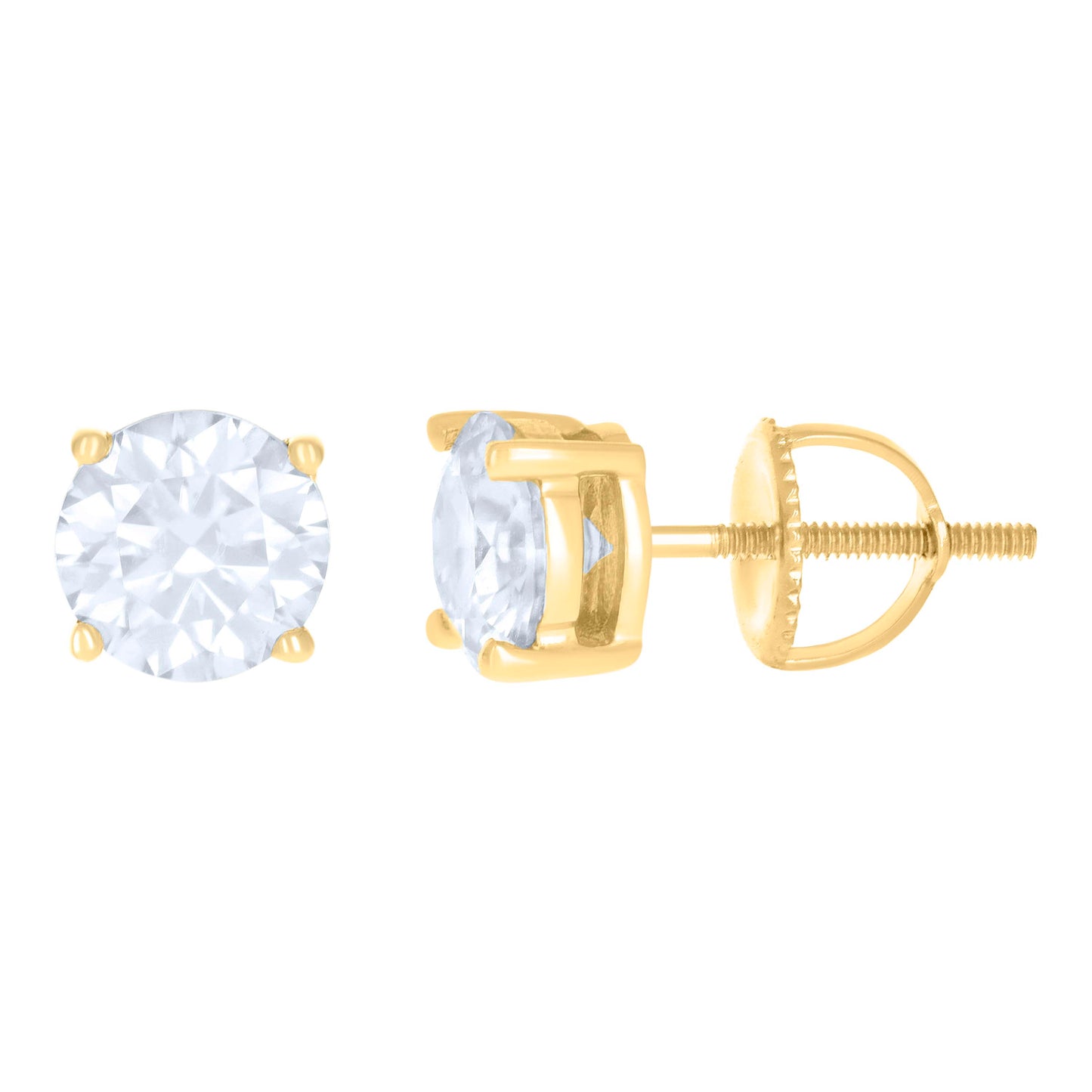 14Kt Yellow Gold 6mm Moissanite Screw Back Earrings