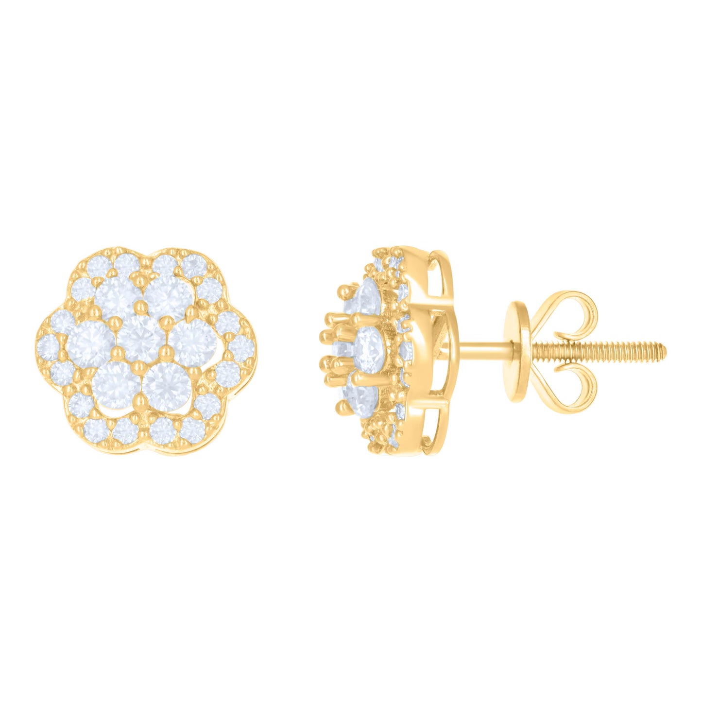 10kt Yellow Gold Womens Moissanite 0.918ct Flower Fashion Stud Earrings
