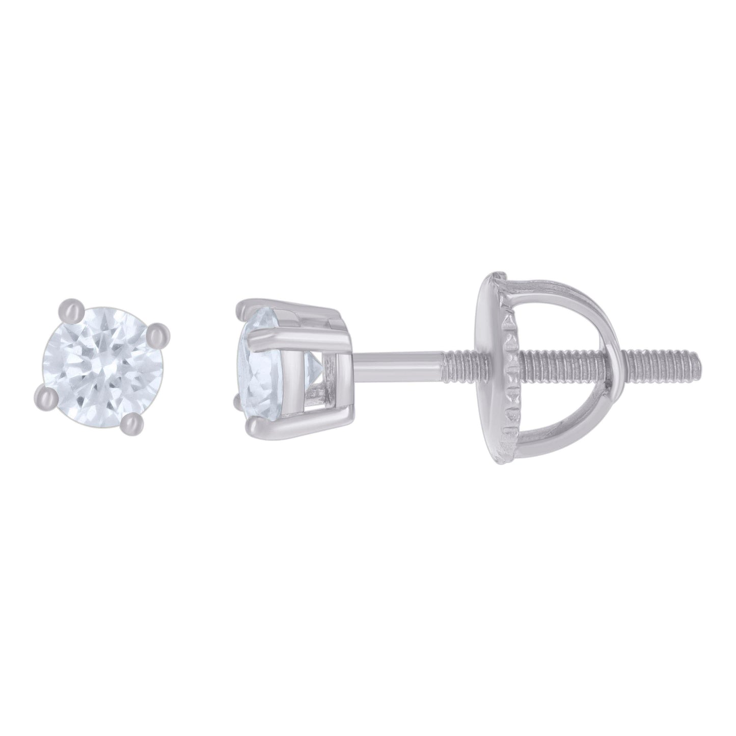 14Kt White Gold 4mm Moissanite Screw Back Earrings