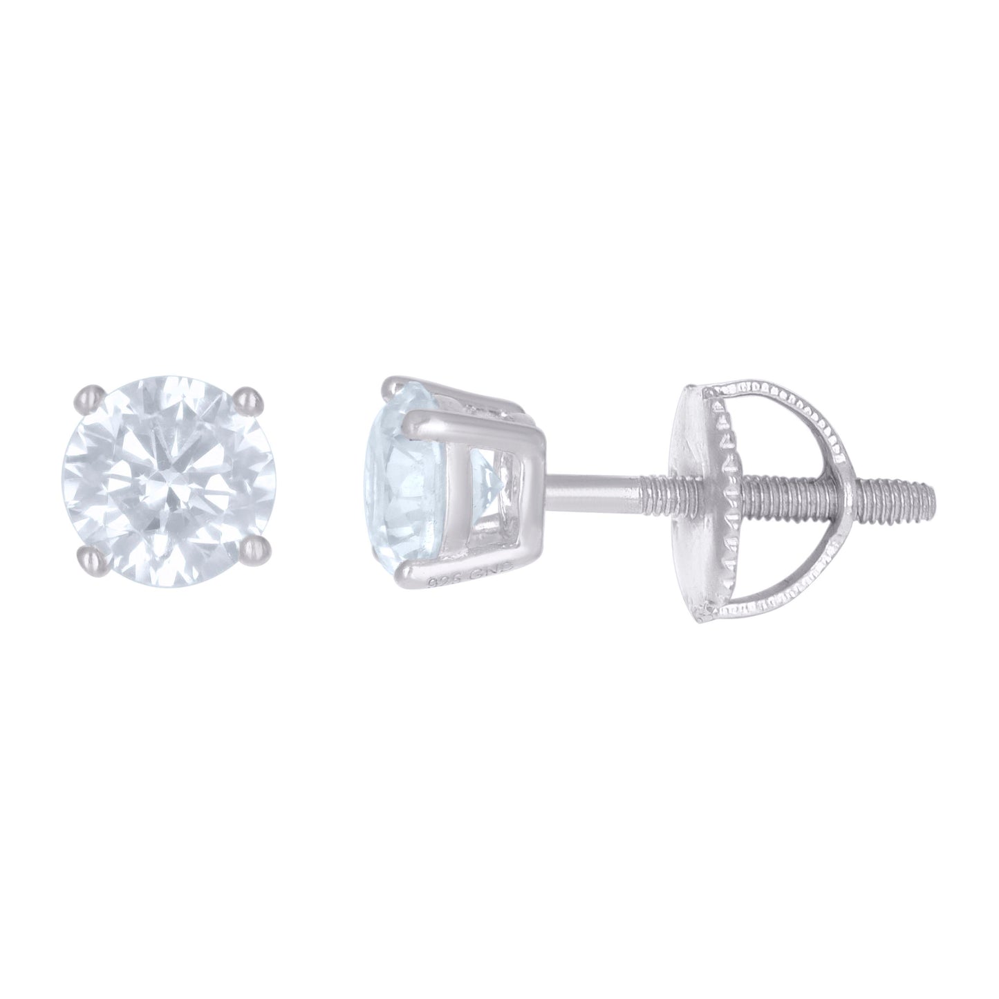 14Kt White Gold 5mm Moissanite Screw Back Earrings