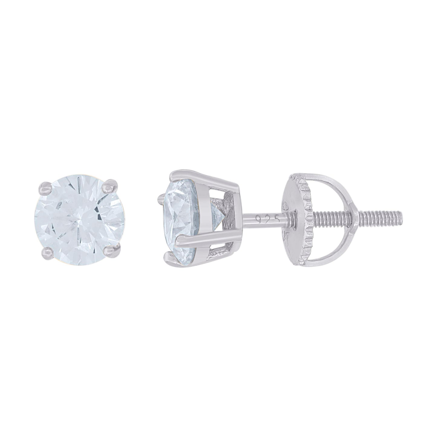 14Kt White Gold 6mm Moissanite Screw Back Earrings