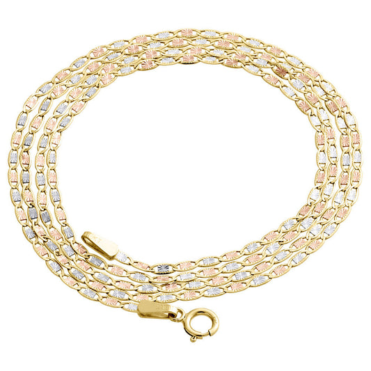 10kt Tri-color Gold Valentino Chain 1.6mm 9 To 24 Inches