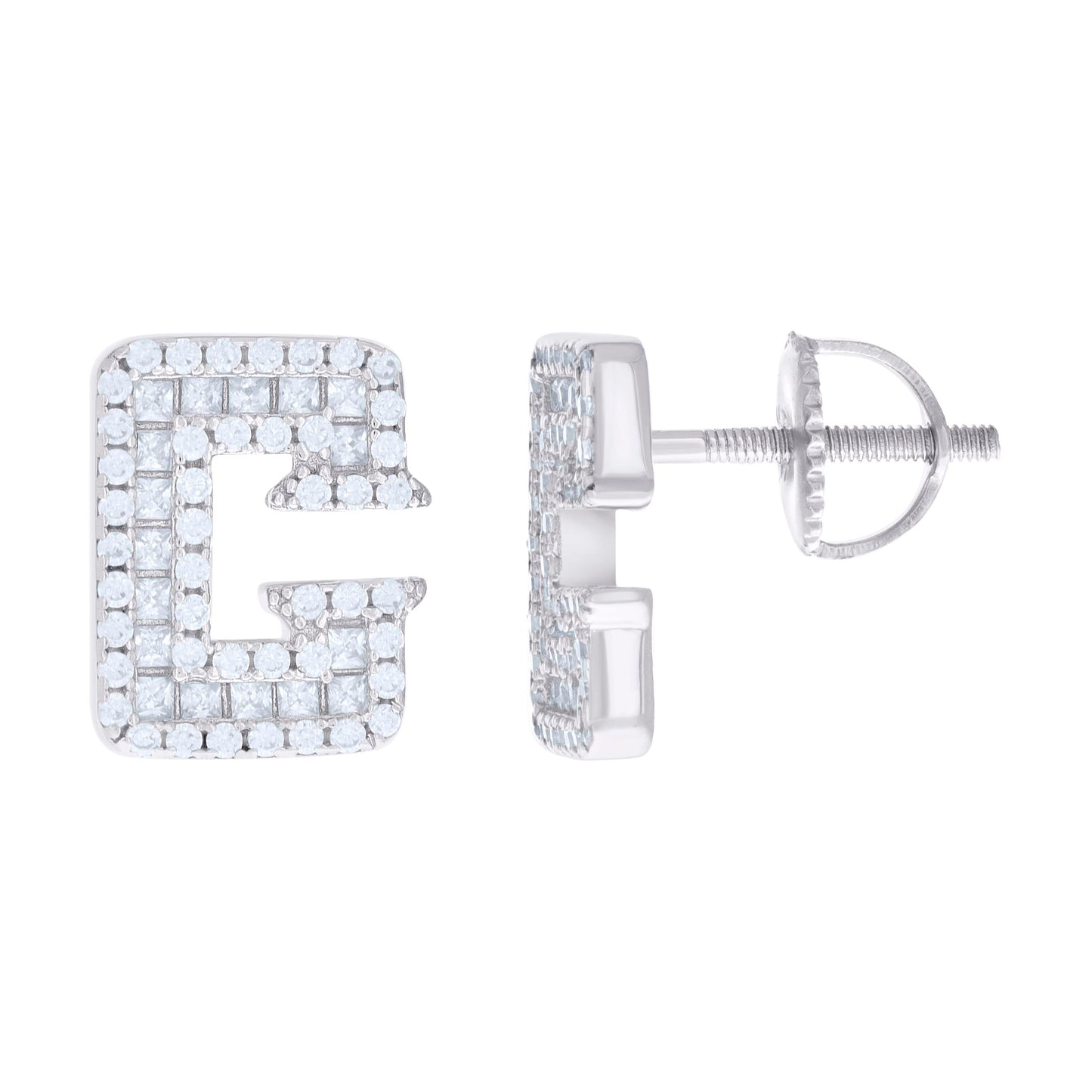 925 Sterling Silver Initial Cz Earring "G"