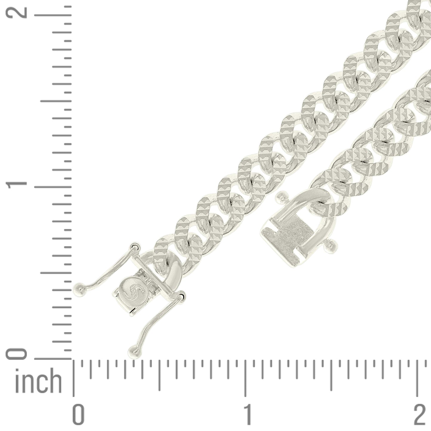 925 Silver Solid Miami Cuban Pyramid Chain Silver 7mm