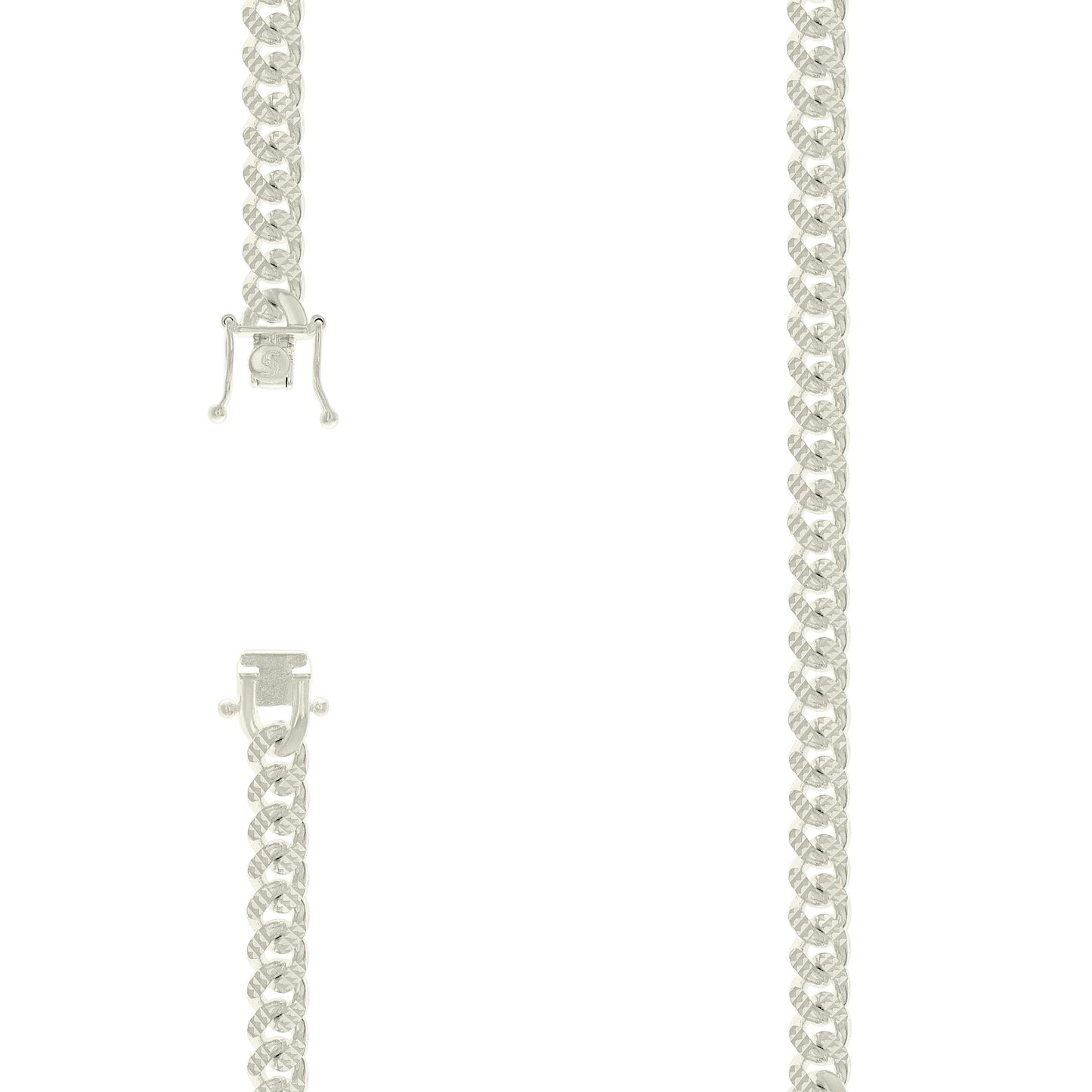 925 Silver Solid Miami Cuban Pyramid Chain Silver 7mm