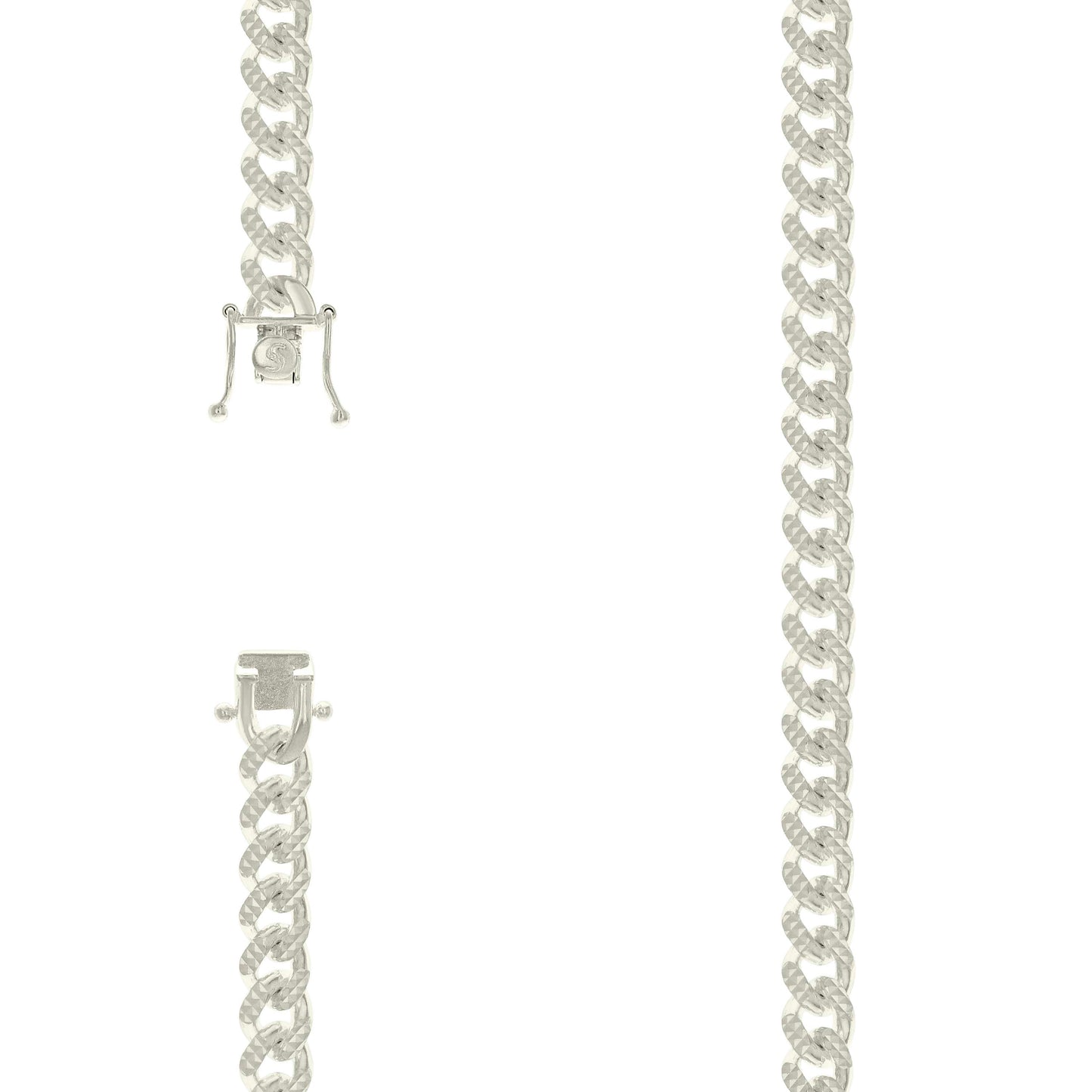 925 Silver Solid Miami Cuban Pyramid Chain Silver 8.4-20"