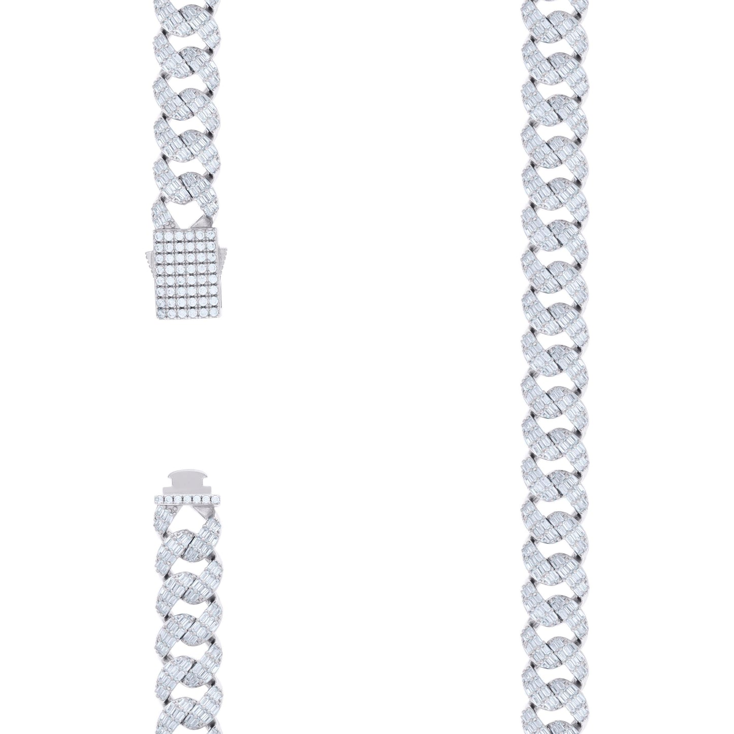 925 Sterling Silver Cz & Baguette Necklace 12mm-22