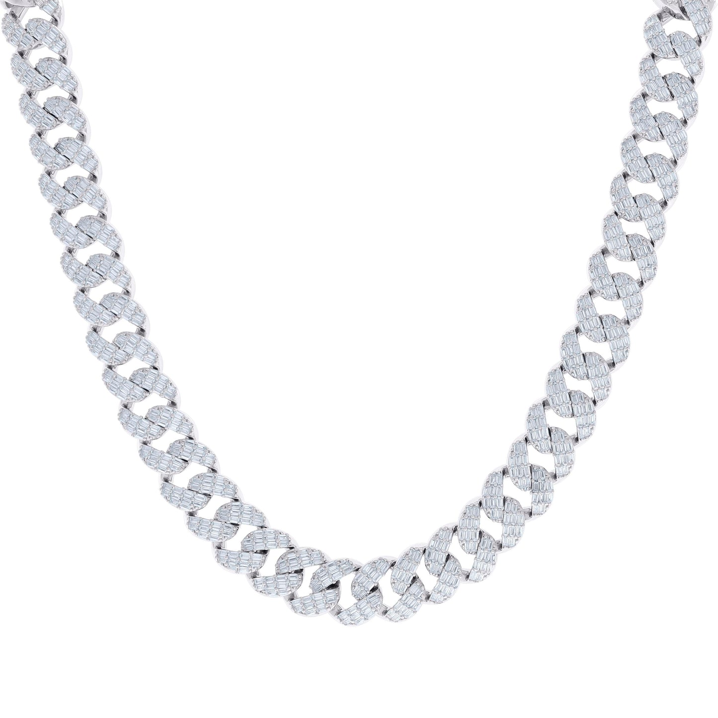 925 Sterling Silver Cz & Baguette Necklace 12mm-22