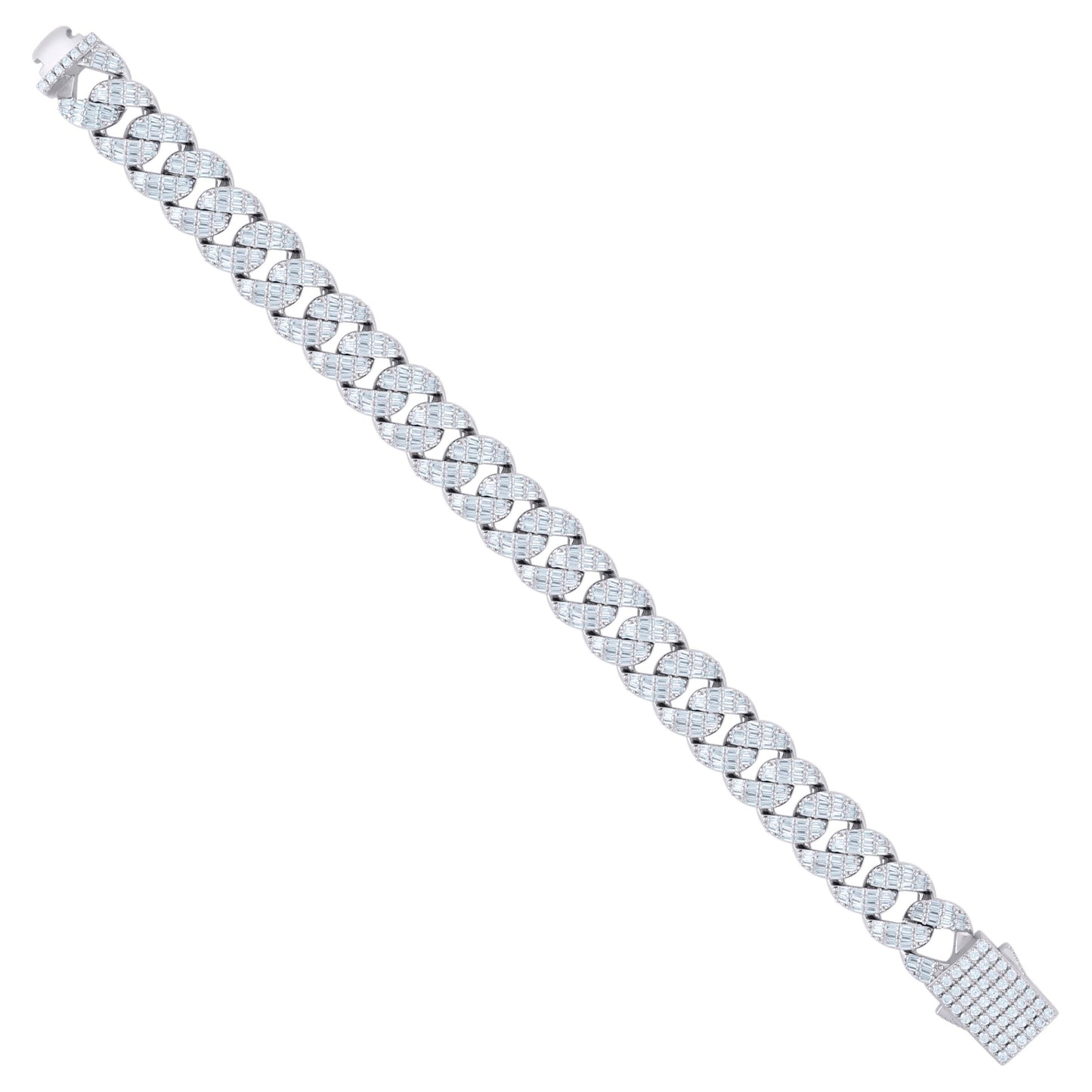 925 Sterling Silver Cz & Baguette Bracelet 12mm-8"