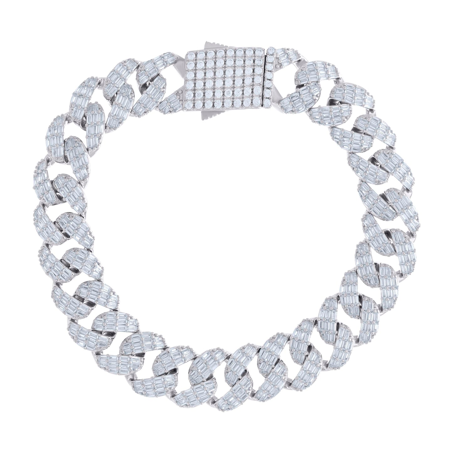 925 Sterling Silver Cz & Baguette Bracelet 12mm-8"
