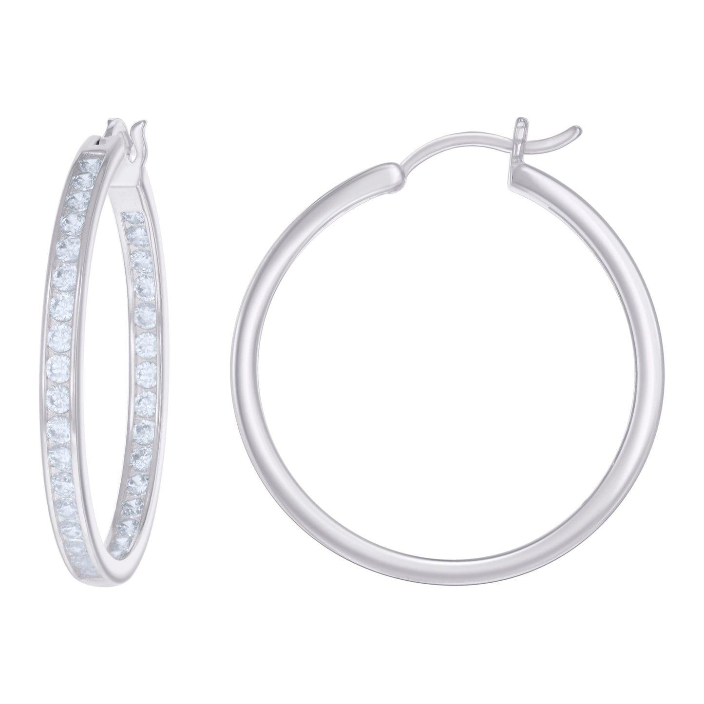 925 Sterling Silver Cz Inside-Out Hoop Earrings 3M