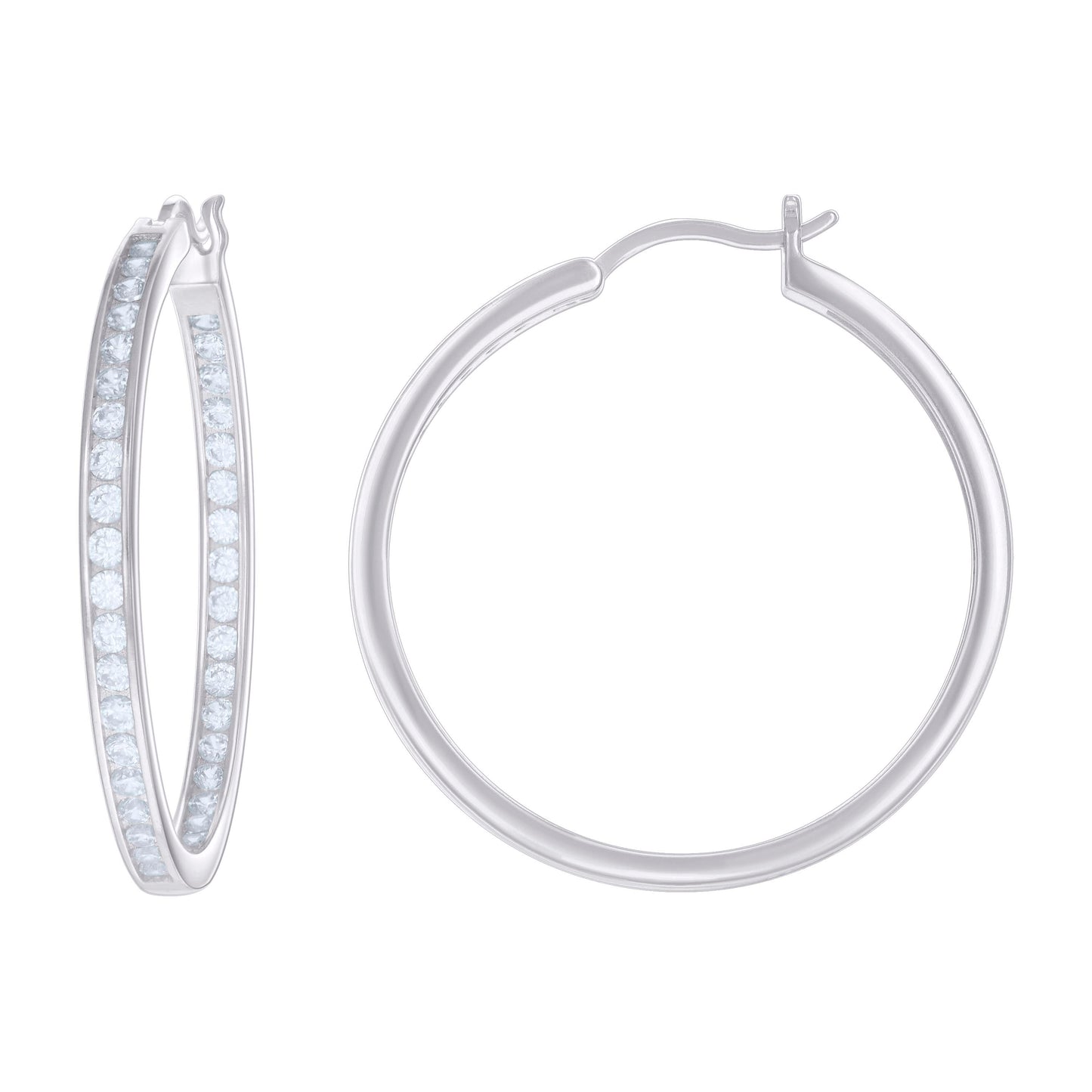 925 Sterling Silver Cz Inside-Out Hoop Earrings 3M