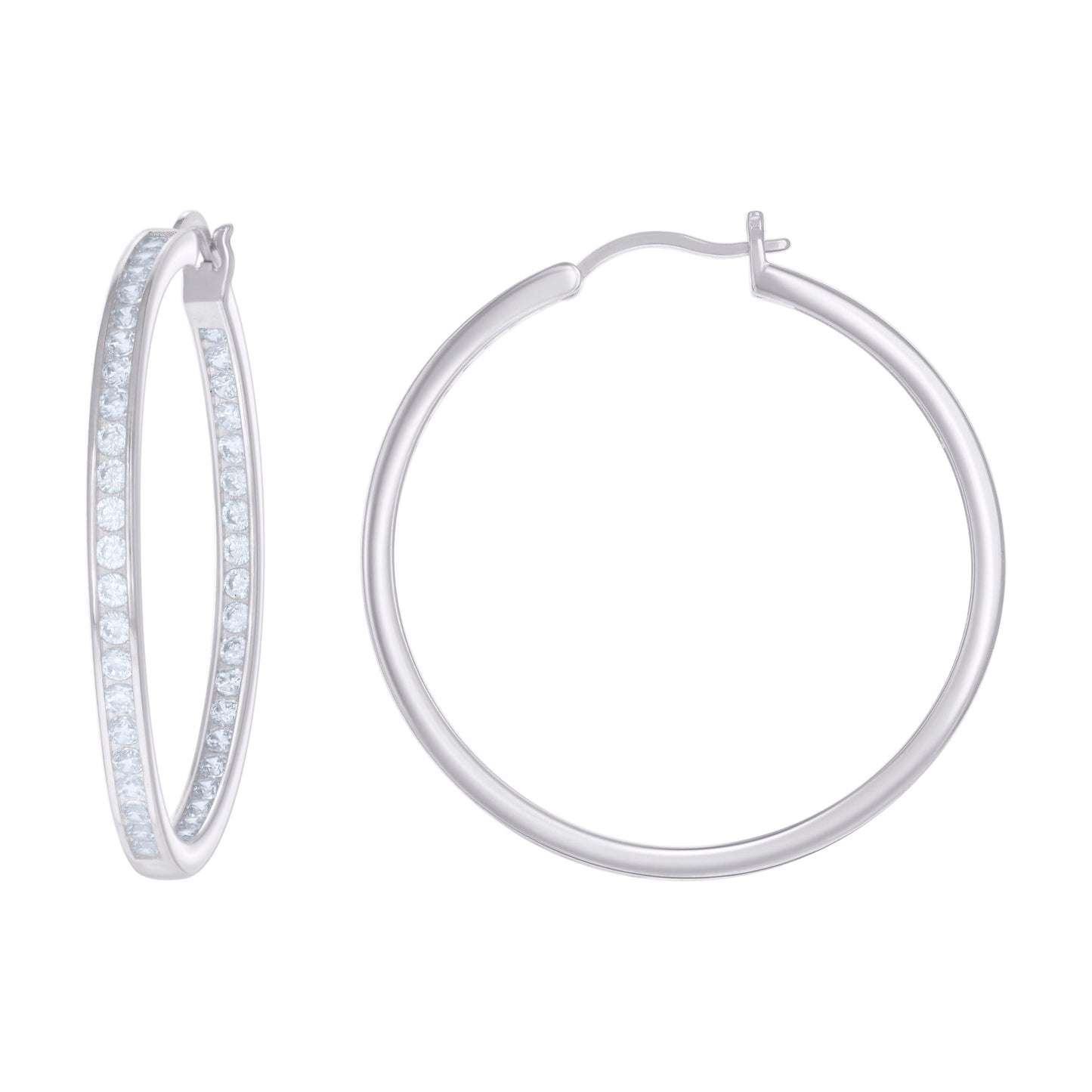925 Sterling Silver Cz Inside-Out Hoop Earrings 3M