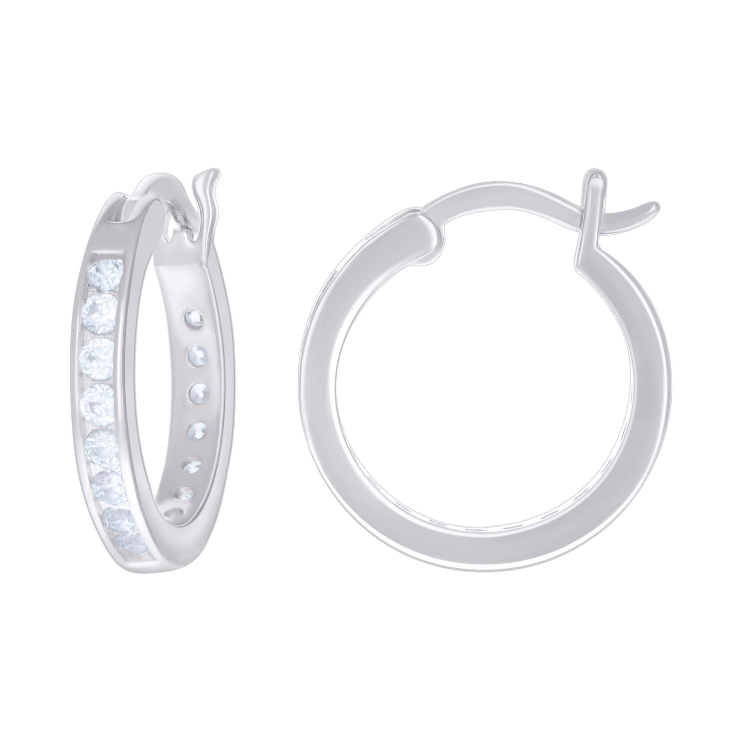 925 Sterling Silver Cz Hoop Earrings 3mm-18