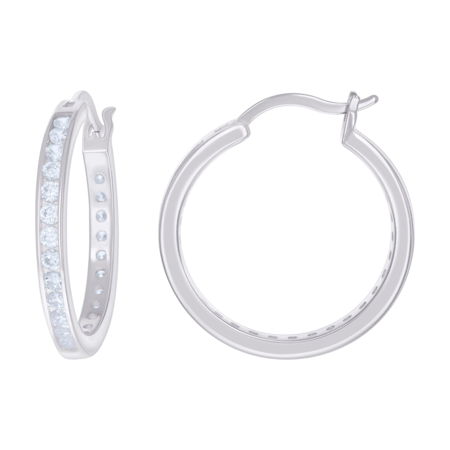 925 Sterling Silver Cz Hoop Earrings 3mm-24