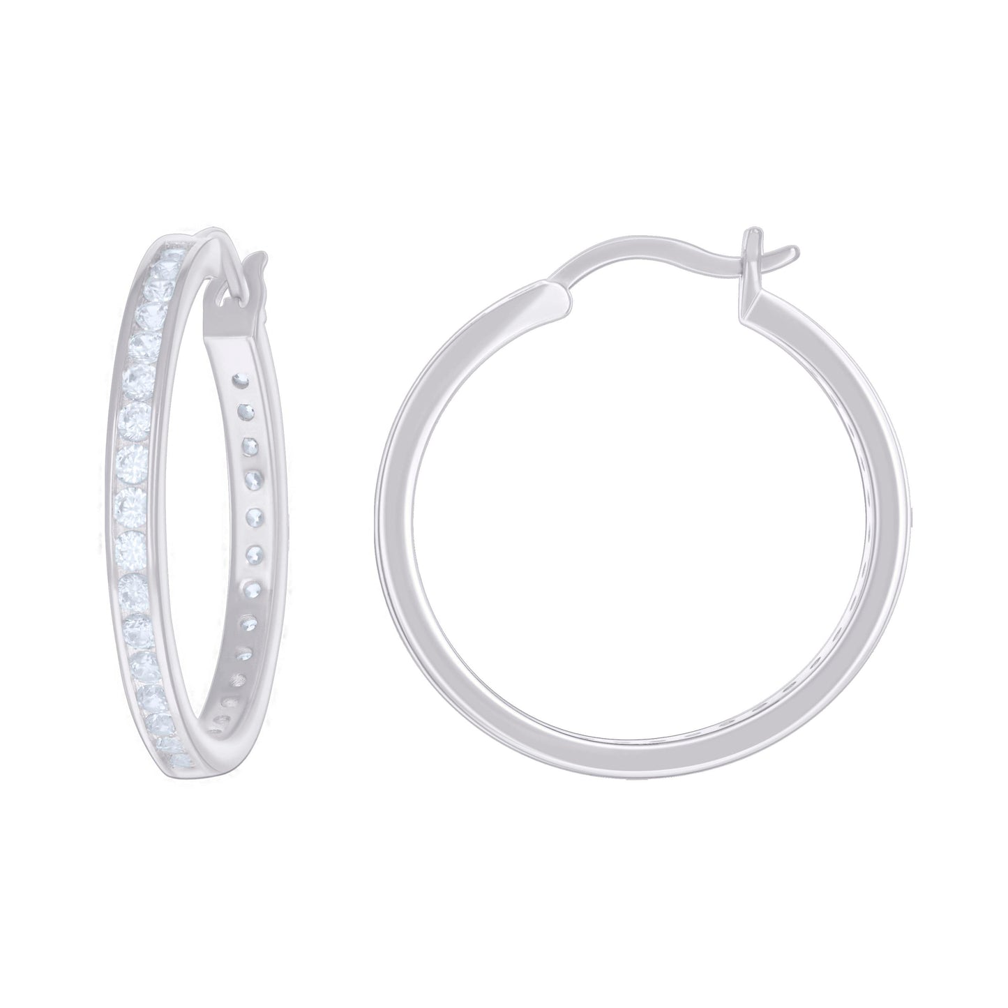 925 Sterling Silver Cz Hoop Earrings 3mm-28