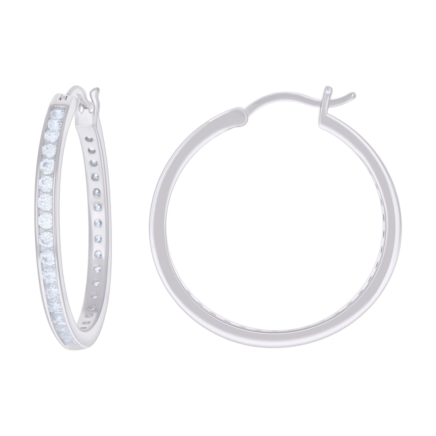 925 Sterling Silver Cz Hoop Earrings 3mm-30