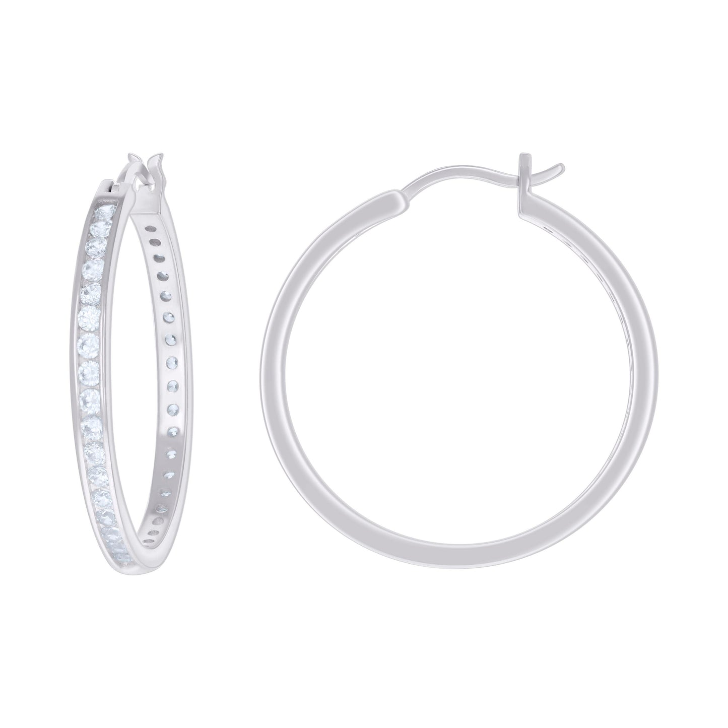 925 Sterling Silver Cz Hoop Earrings 3mm-32
