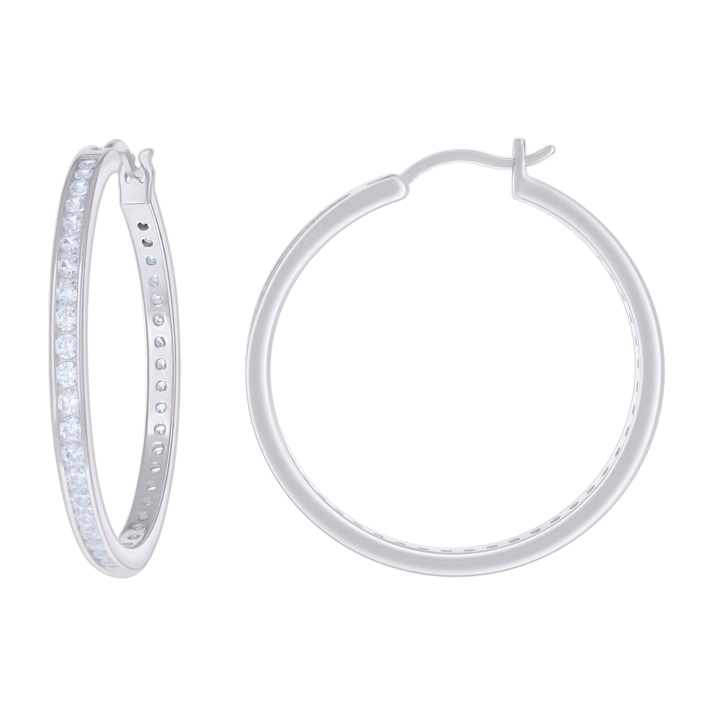 925 Sterling Silver Cz Hoop Earrings 3mm-36