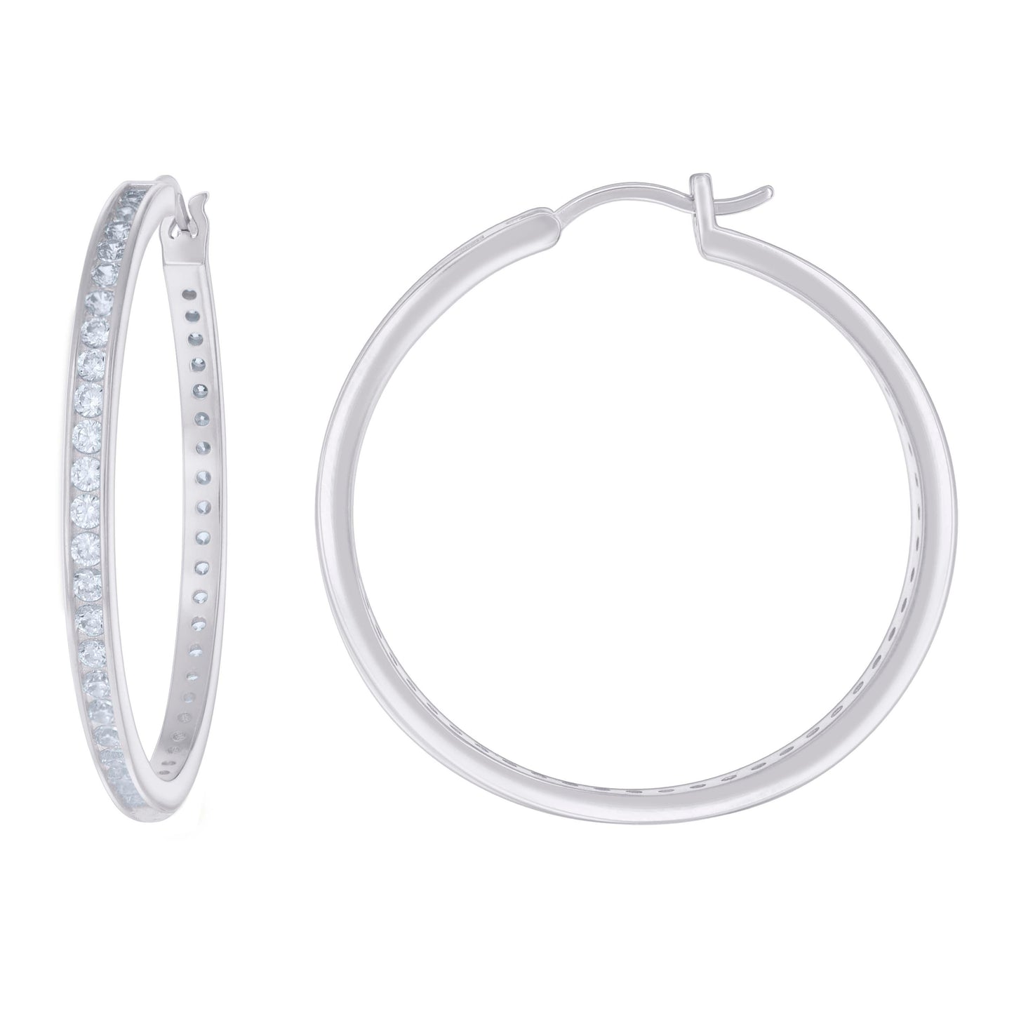 925 Sterling Silver Cz Hoop Earrings 3mm-40