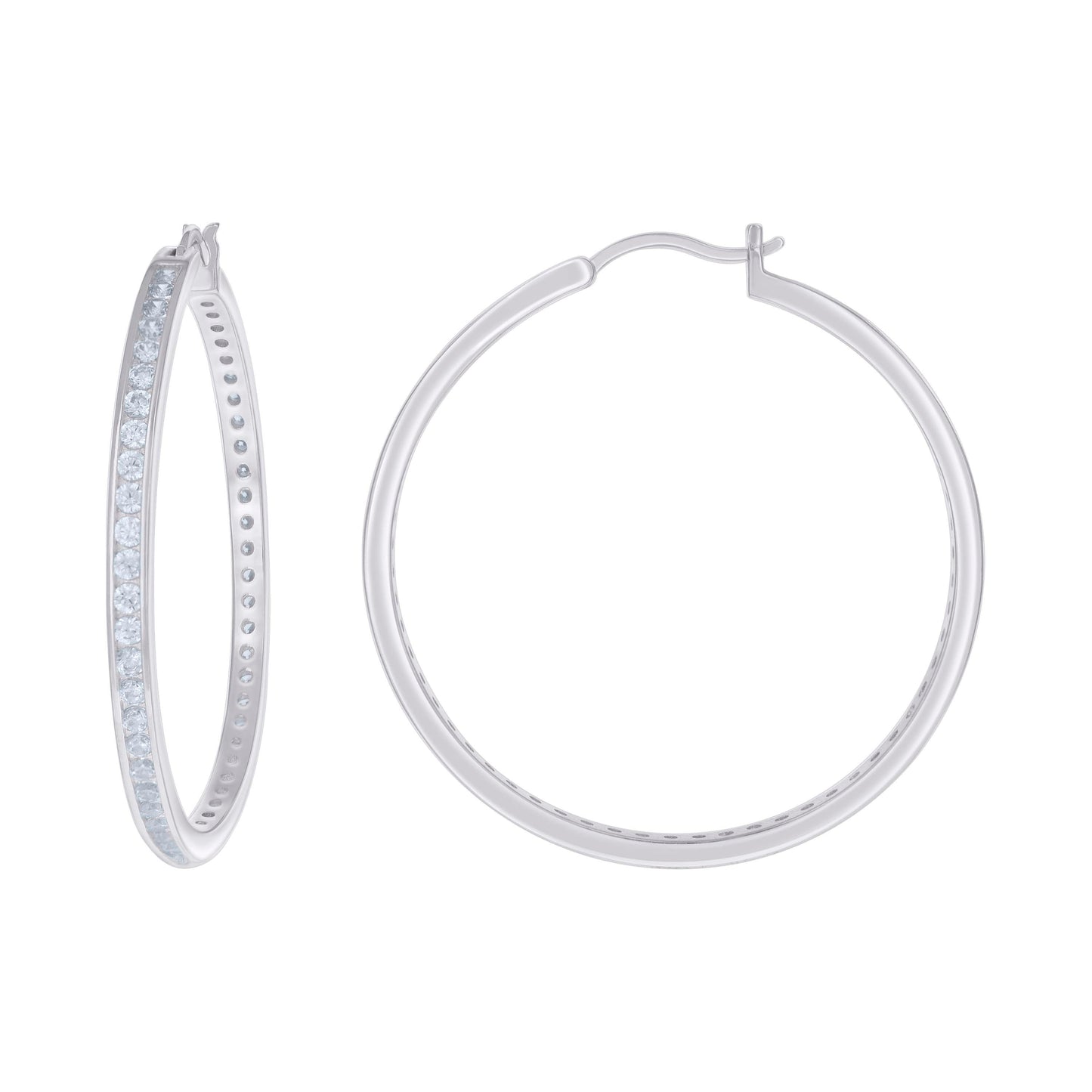 925 Sterling Silver Cz Hoop Earrings 3mm-44