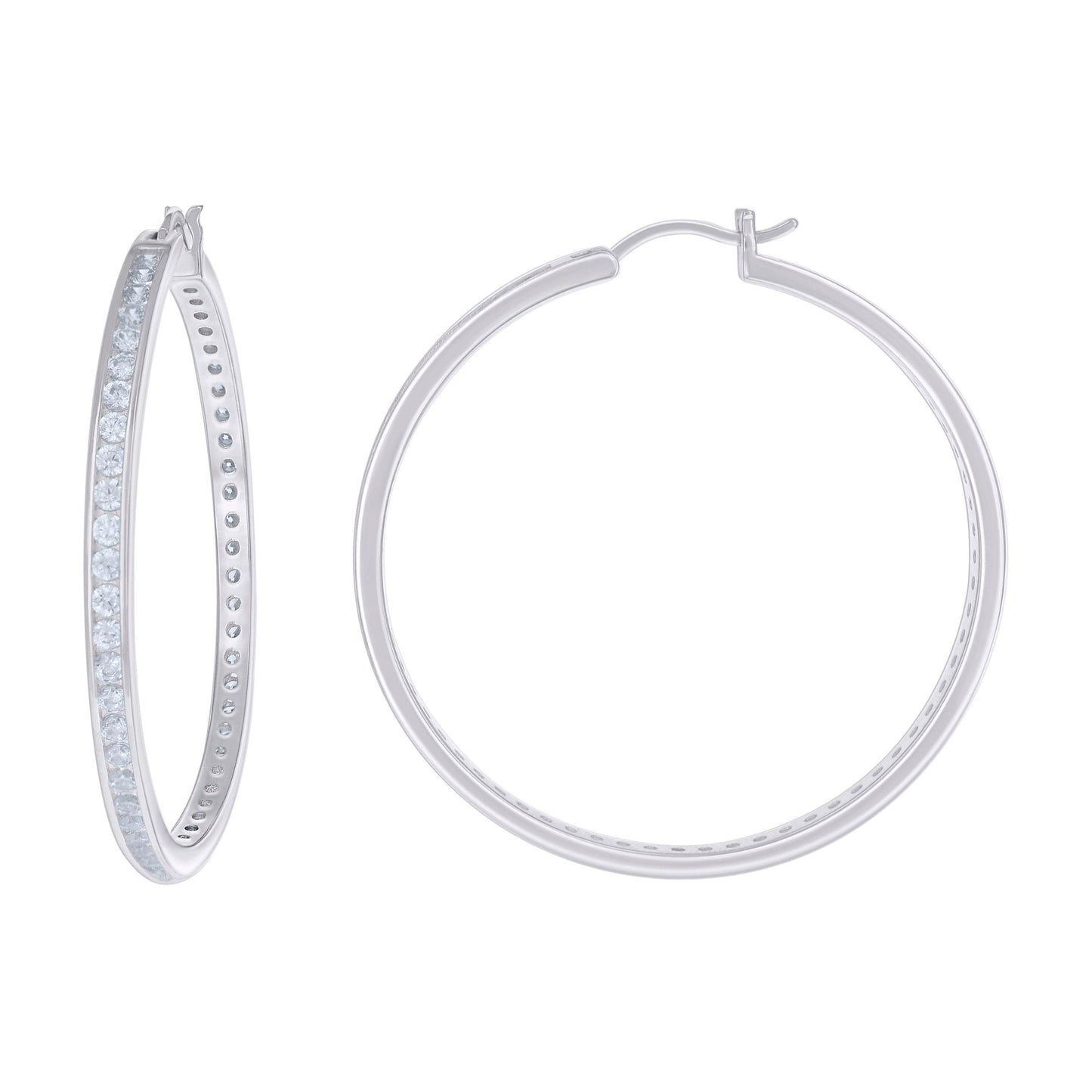 925 Sterling Silver Cz Hoop Earrings 3mm-48