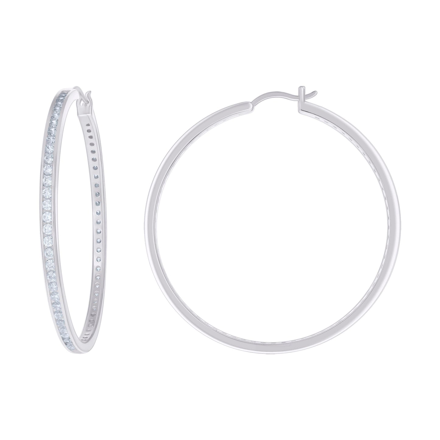 925 Sterling Silver Cz Hoop Earrings 3mm-52