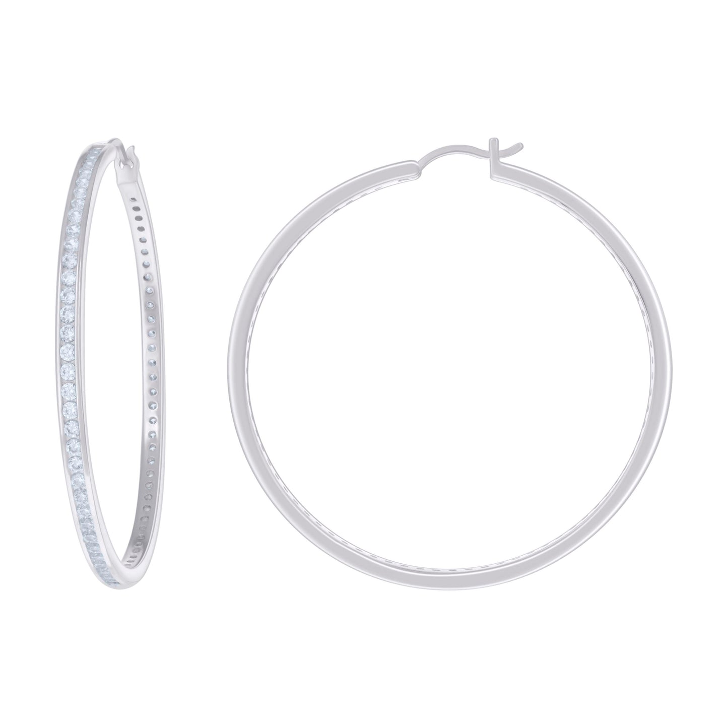 925 Sterling Silver Cz Hoop Earrings 3mm-56