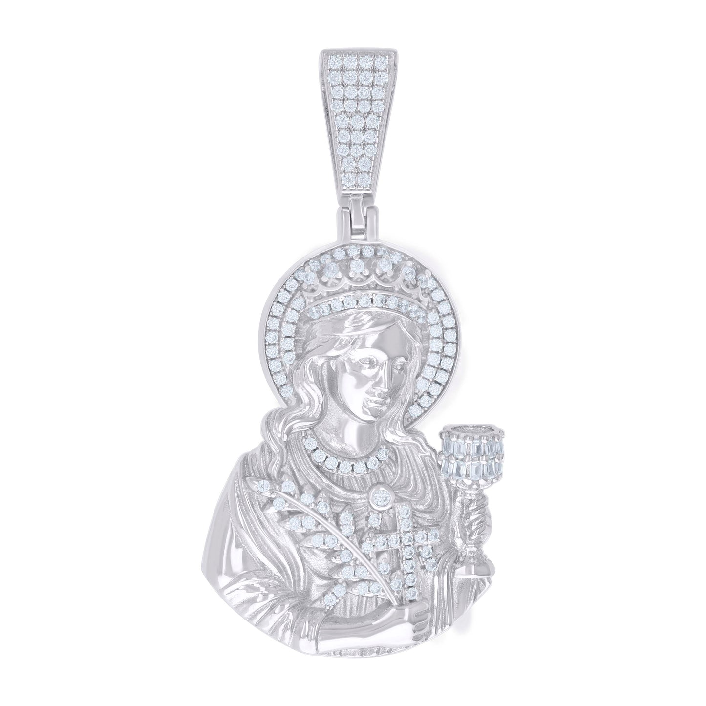 925 Silver Pendant Moissanite 0.69Ctw, Baguette 0.