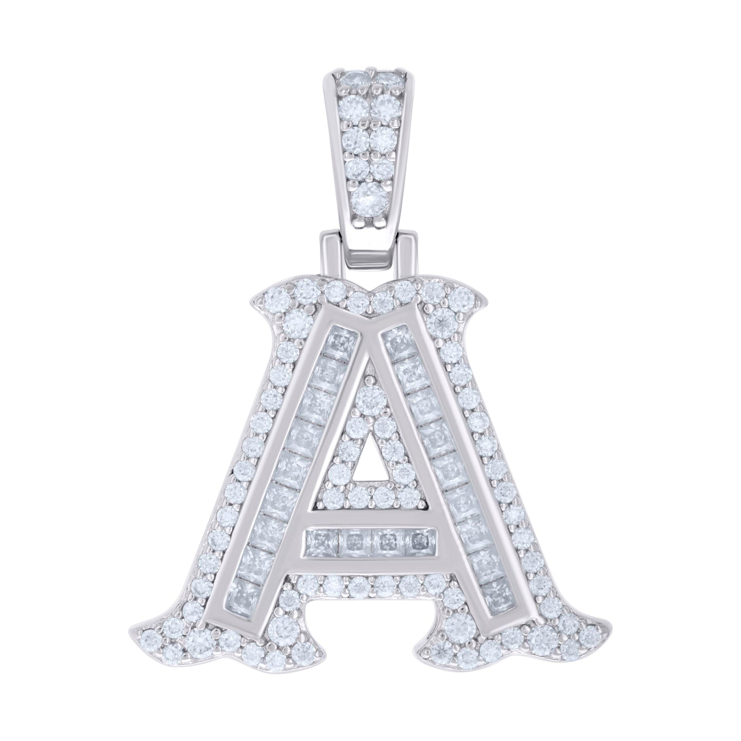 925 Silver Pendant "A" Moissanite 0.59Ct, Baguette