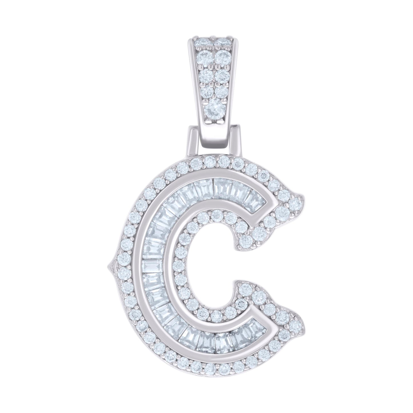 925 Silver Pendant "C" Moissanite 0.48Ct, Baguette