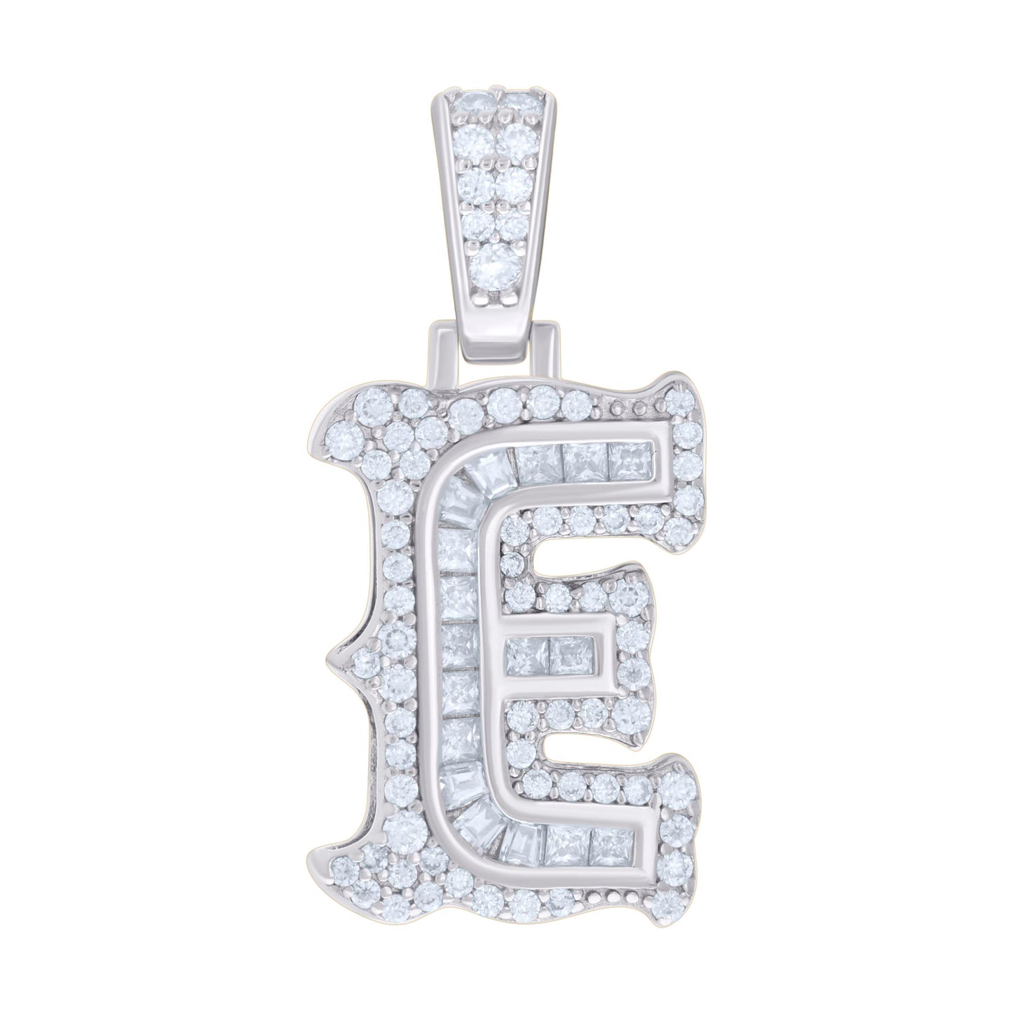 925 Silver Pendant "E" Moissanite 0.54Ct, Baguette