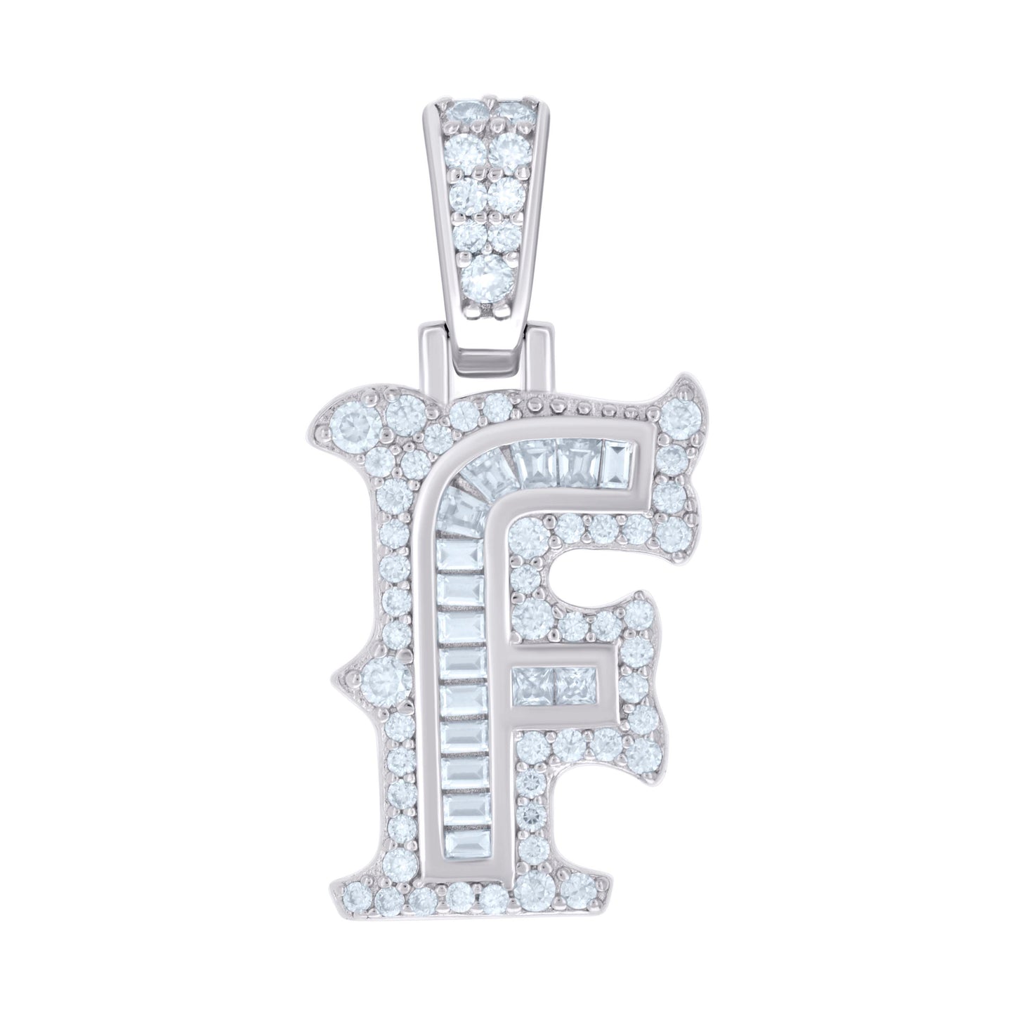 925 Silver Pendant "F" Moissanite 0.51Ct, Baguette
