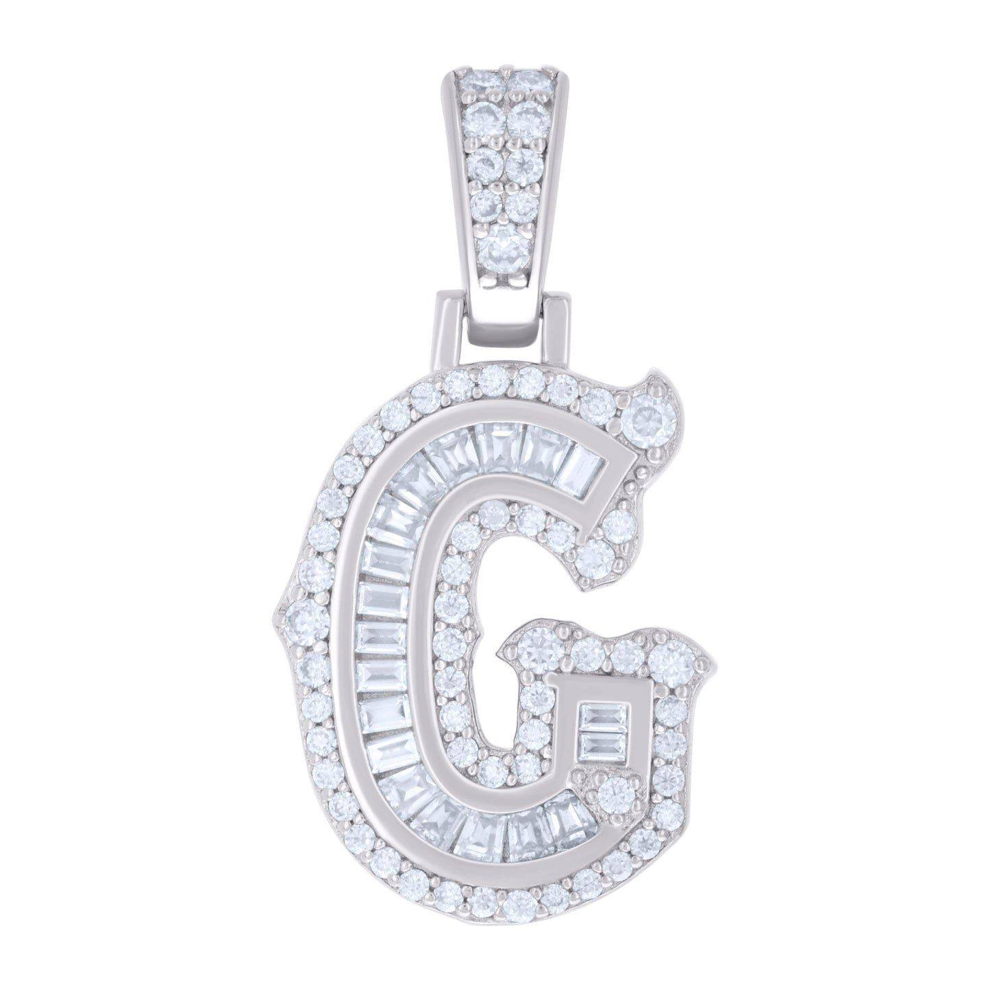 925 Silver Pendant "G" Moissanite 0.51Ct, Baguette