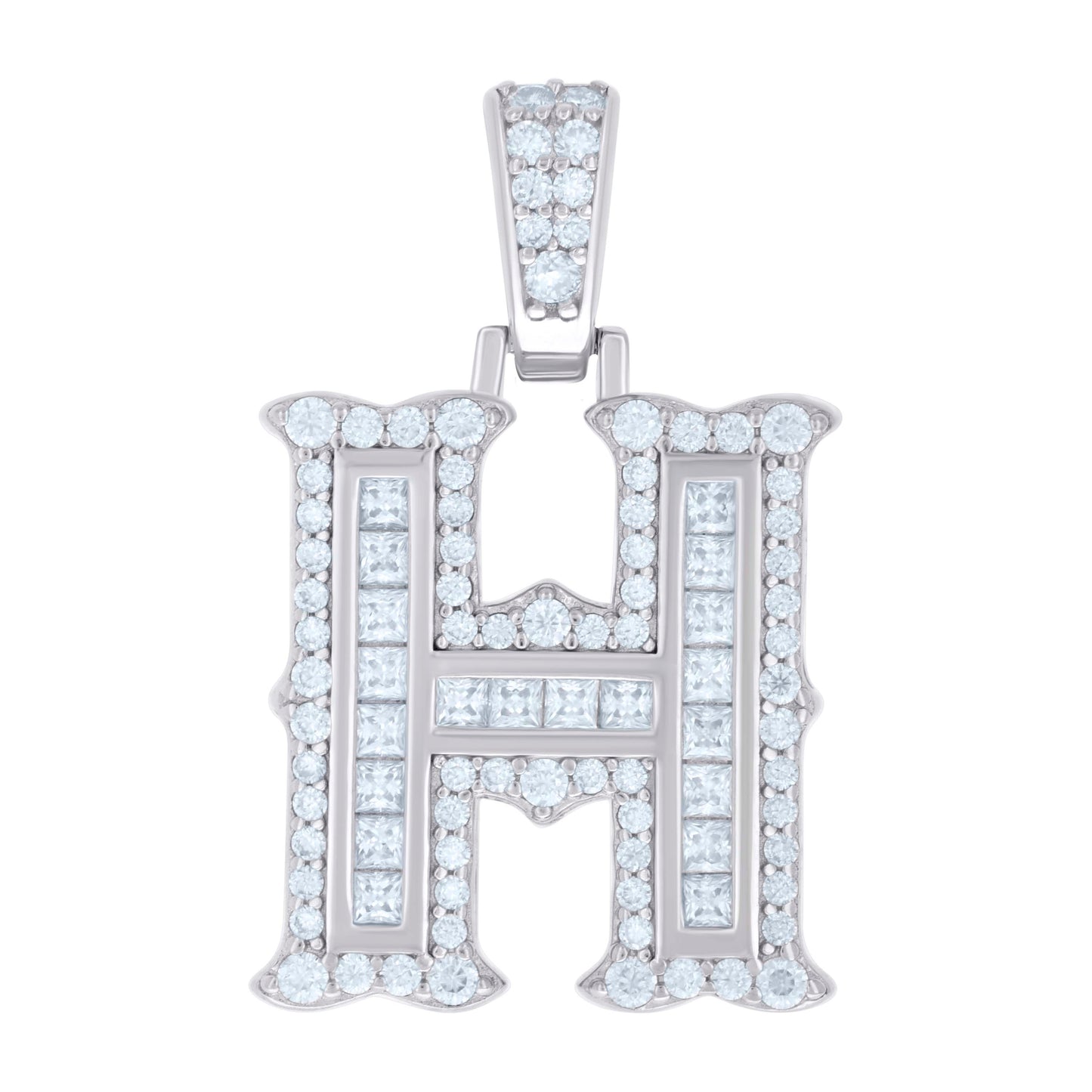 925 Silver Pendant "H" Moissanite 0.64Ct, Baguette