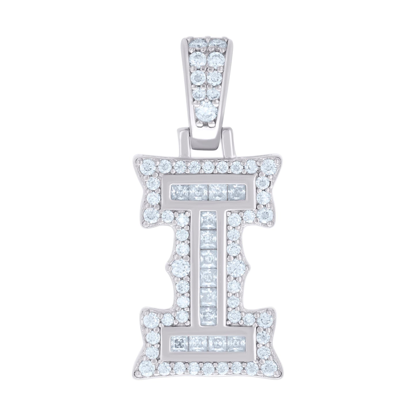 925 Silver Pendant "I" Moissanite 0.49Ct, Baguette