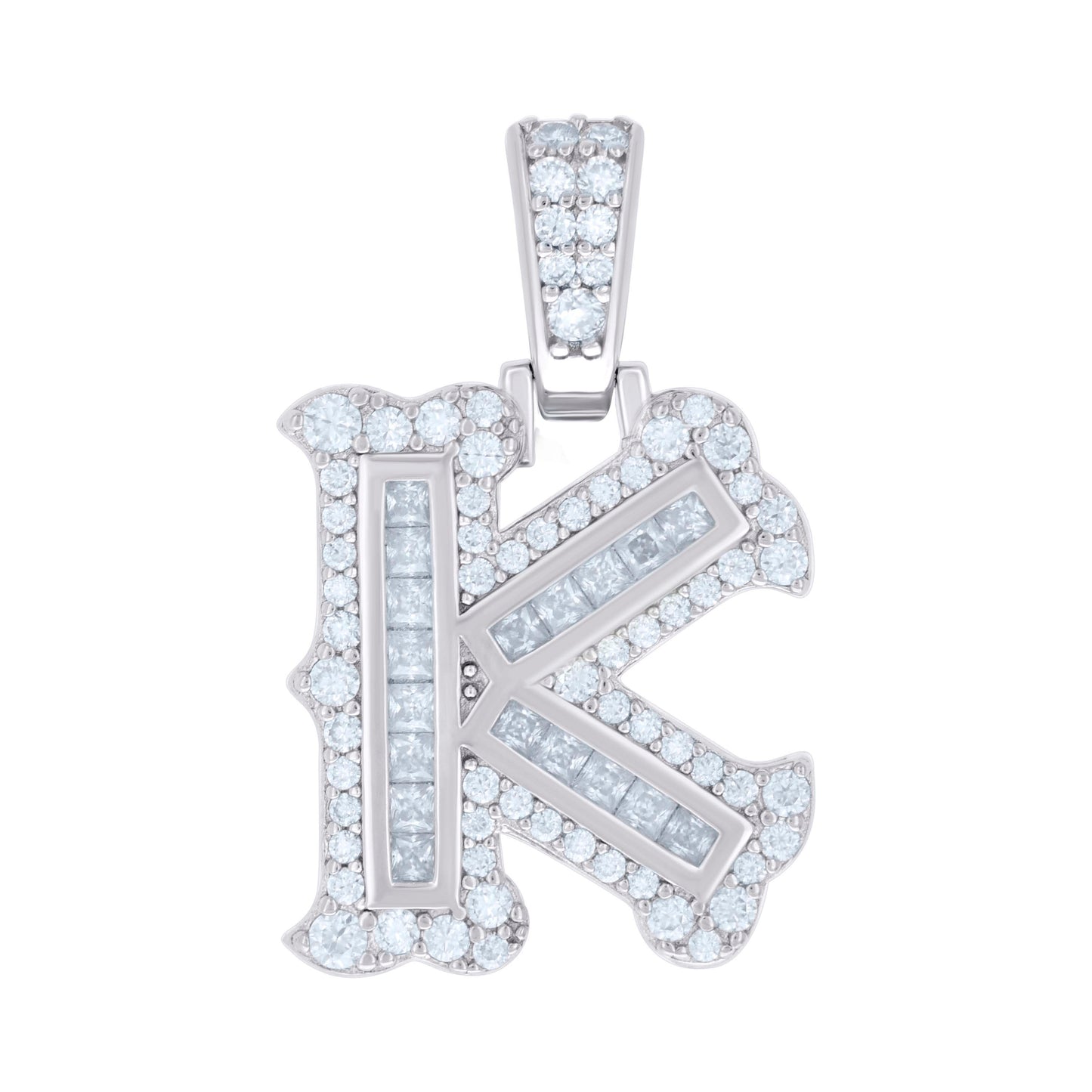 925 Silver Pendant "K" Moissanite 0.64Ct, Baguette